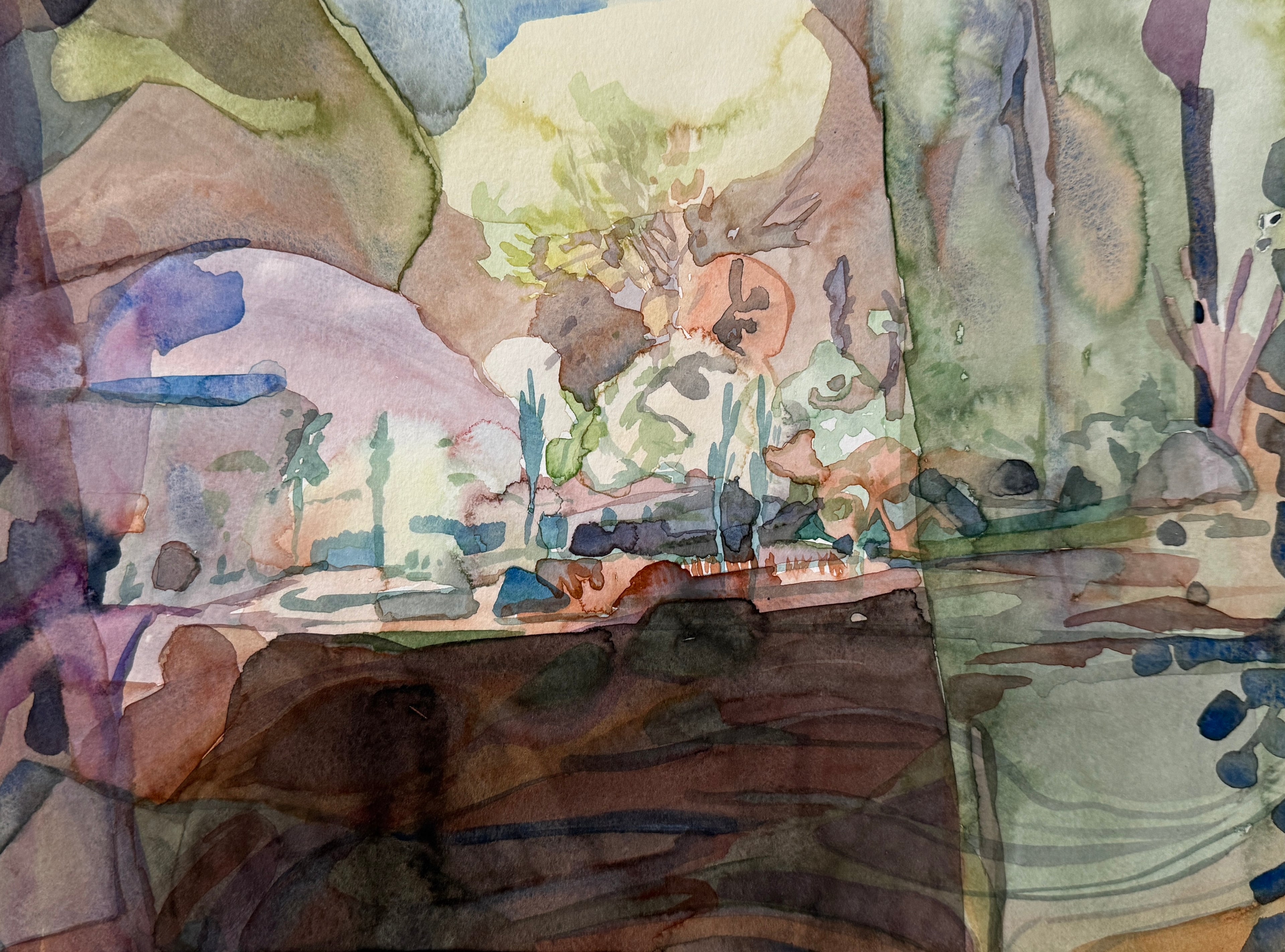 Abstract landscape, original watercolor sketch, drawing