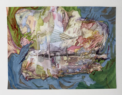 Abstract Landscape, gouache & watercolors, pencil, original drawing
