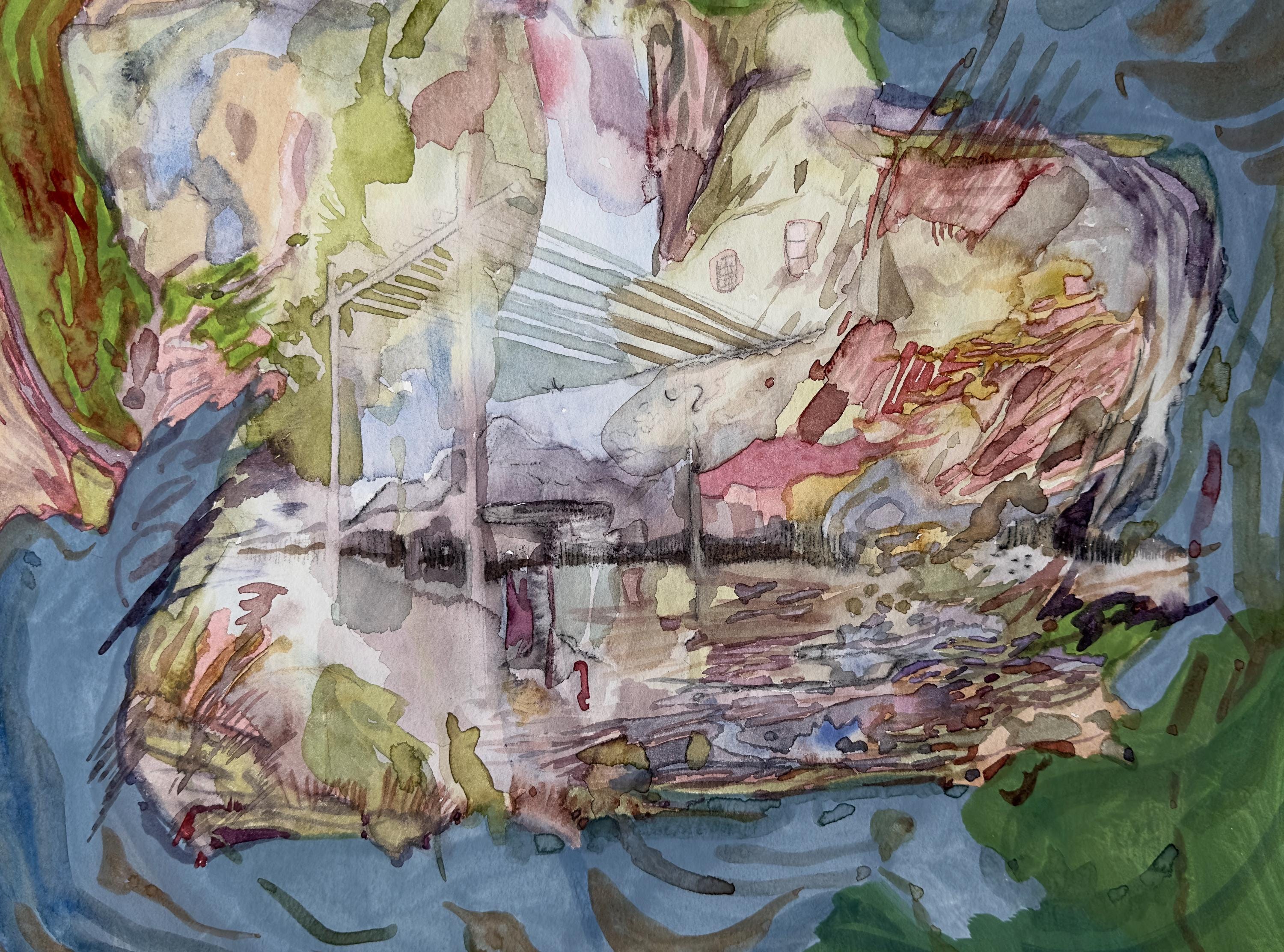 Abstract Landscape, gouache & watercolors, pencil, original drawing