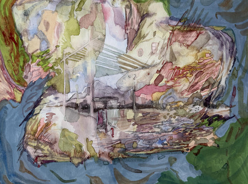 Abstract Landscape, gouache & watercolors, pencil, original drawing