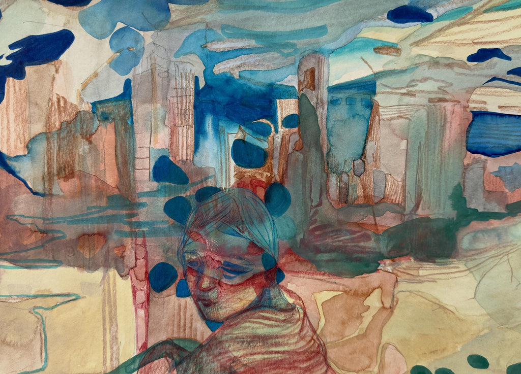 Woman's Portrait, original drawing, watercolors and pencils on paper