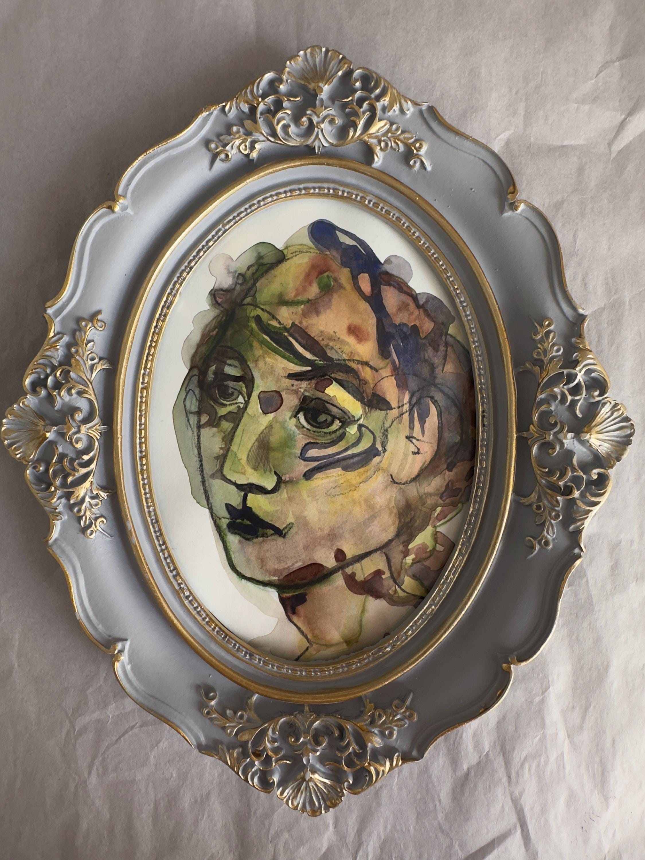 Small Woman's Portrait, original drawing, framed