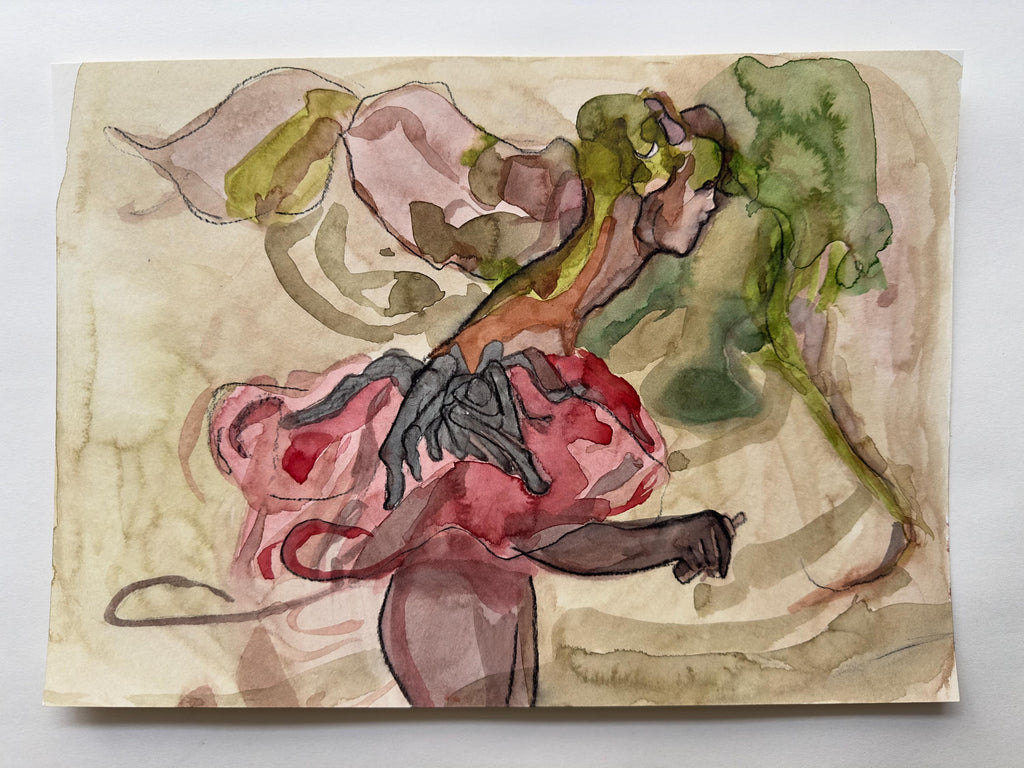 Spider, charcoal and watercolor on paper, original work