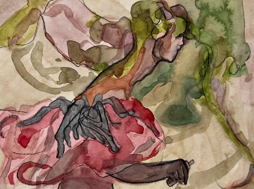 Spider, charcoal and watercolor on paper, original work