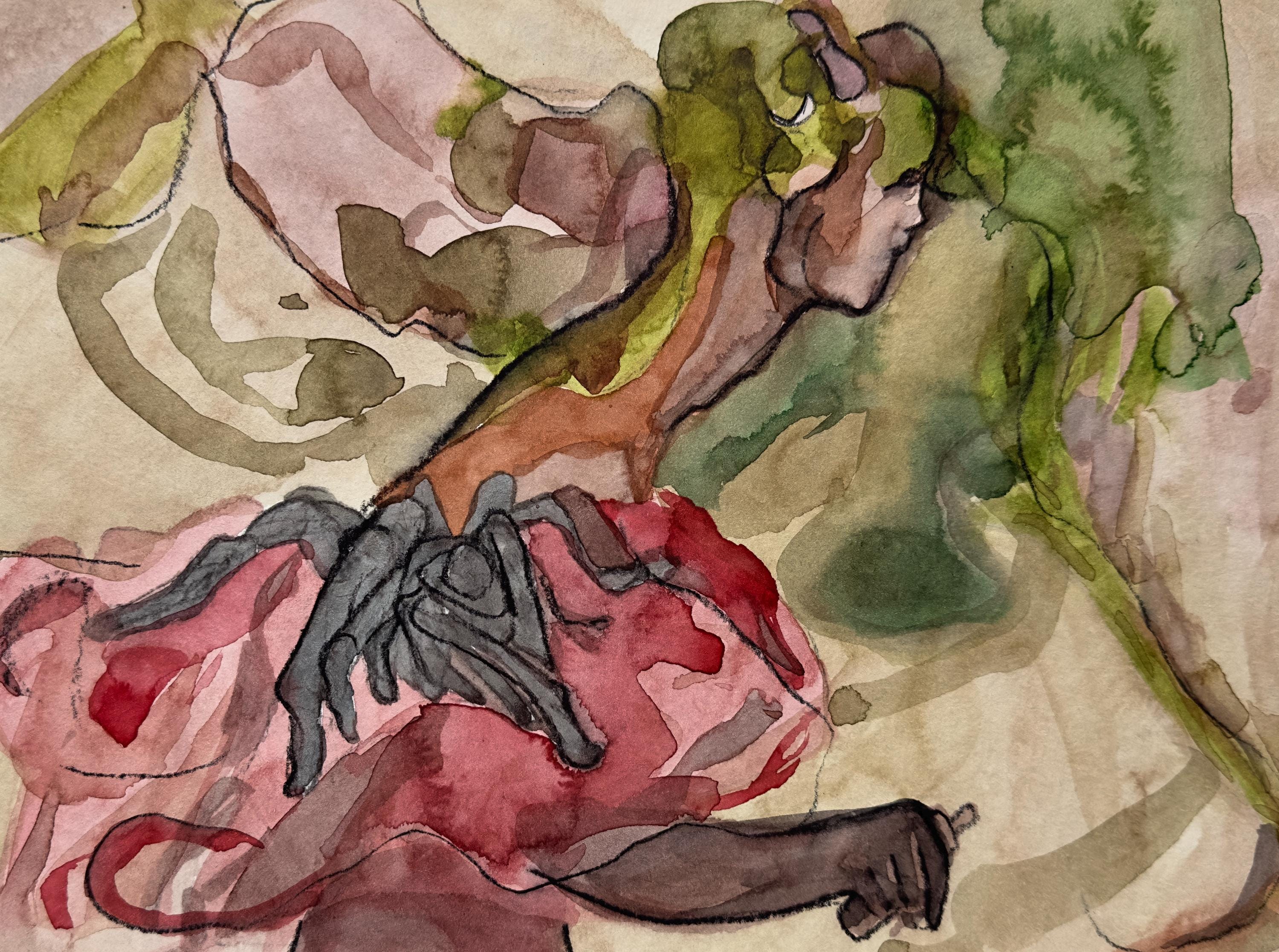 Spider, charcoal and watercolor on paper, original work