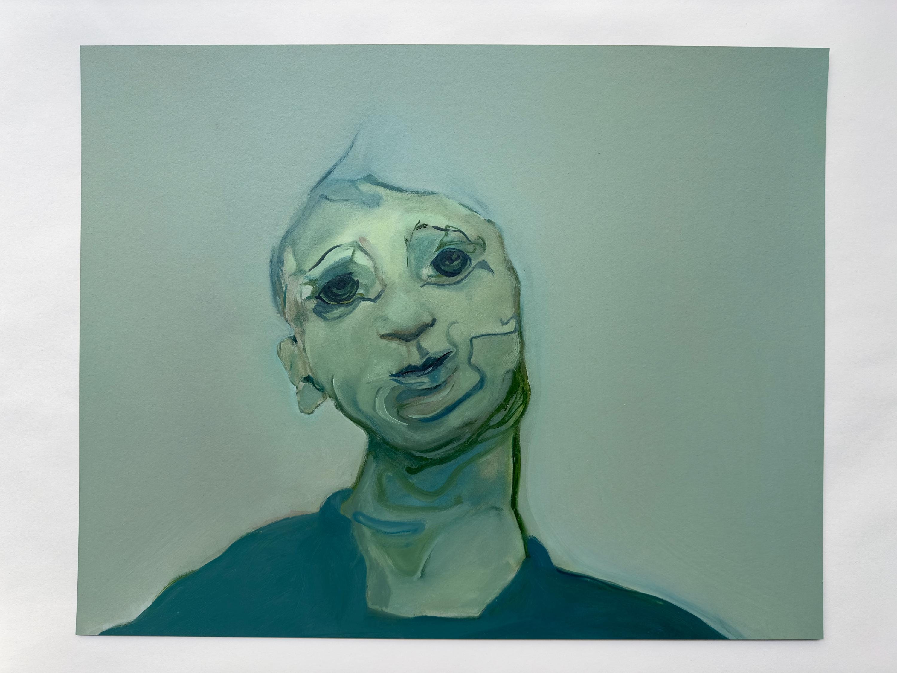 Face with an Ear, oil on paper, original art