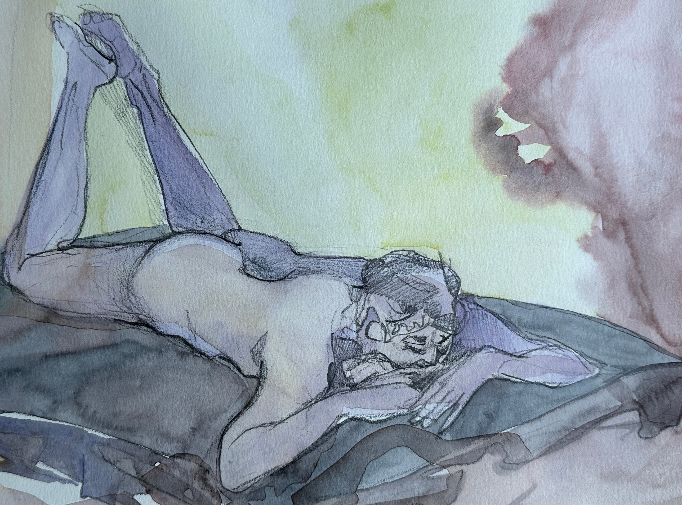 Man's Laying Figure, watercolor and pencil on paper, original