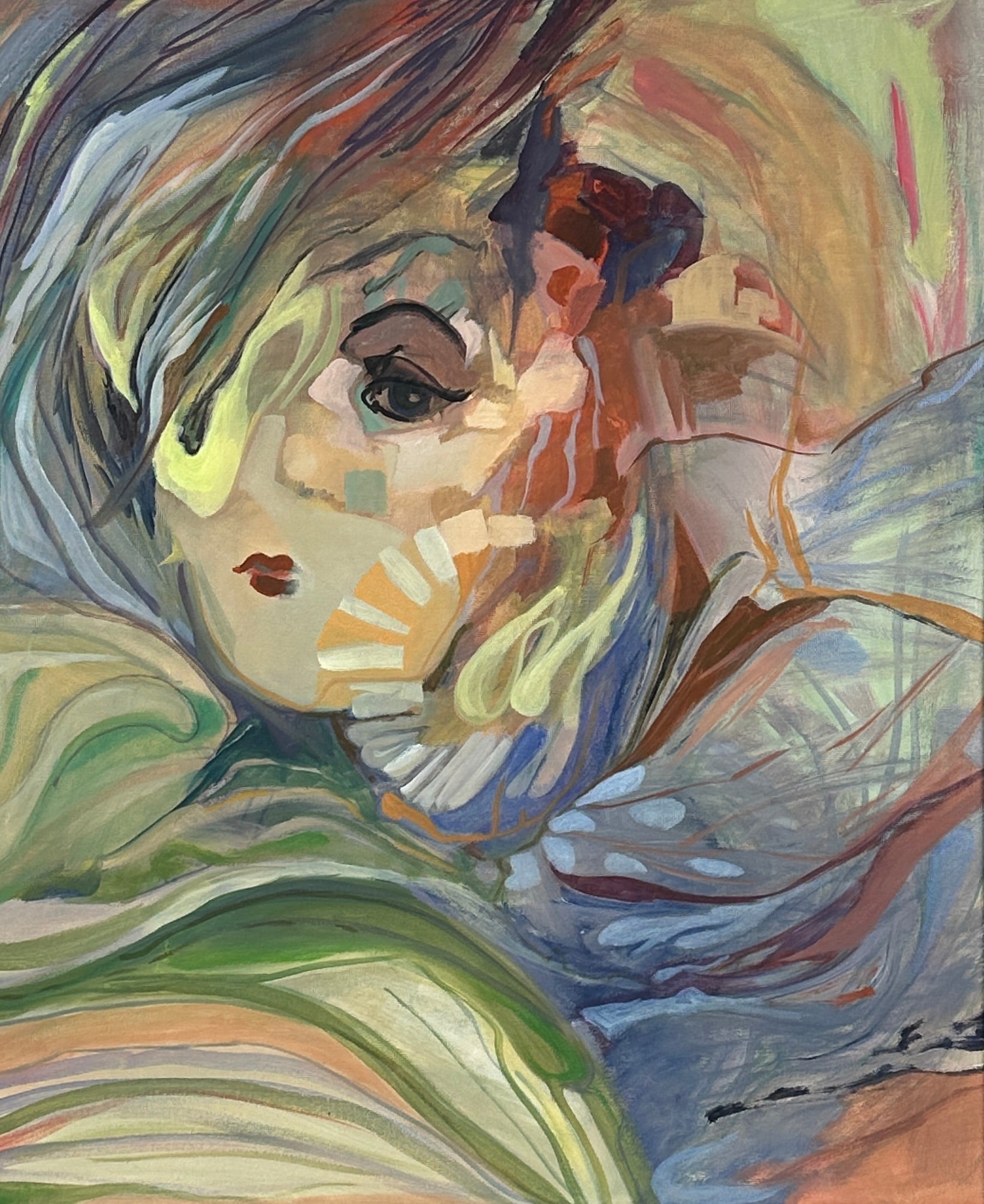 Playful Face, oil on canvas on cardboard, original art