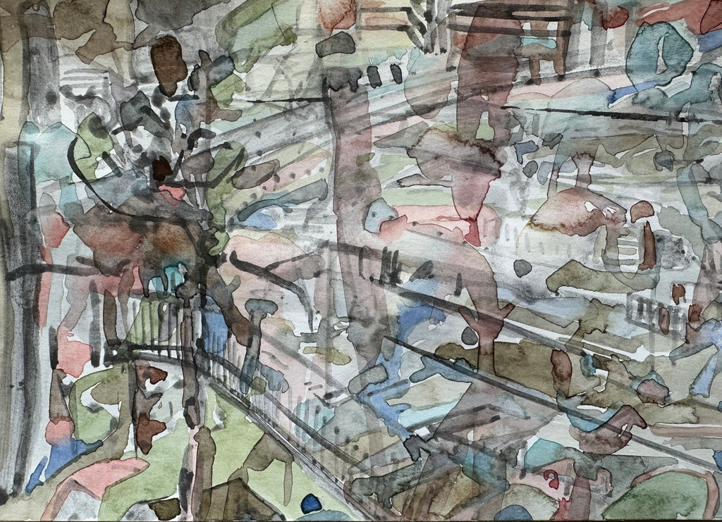 Small City Sketch, graphite and watercolors, small artwork, original