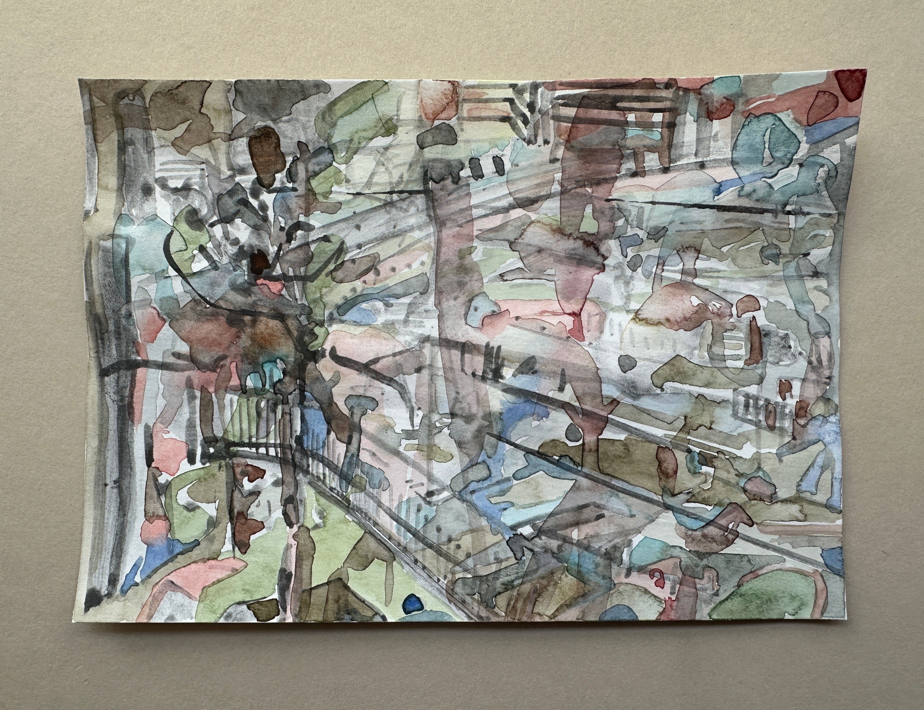 Small City Sketch, graphite and watercolors, small artwork, original