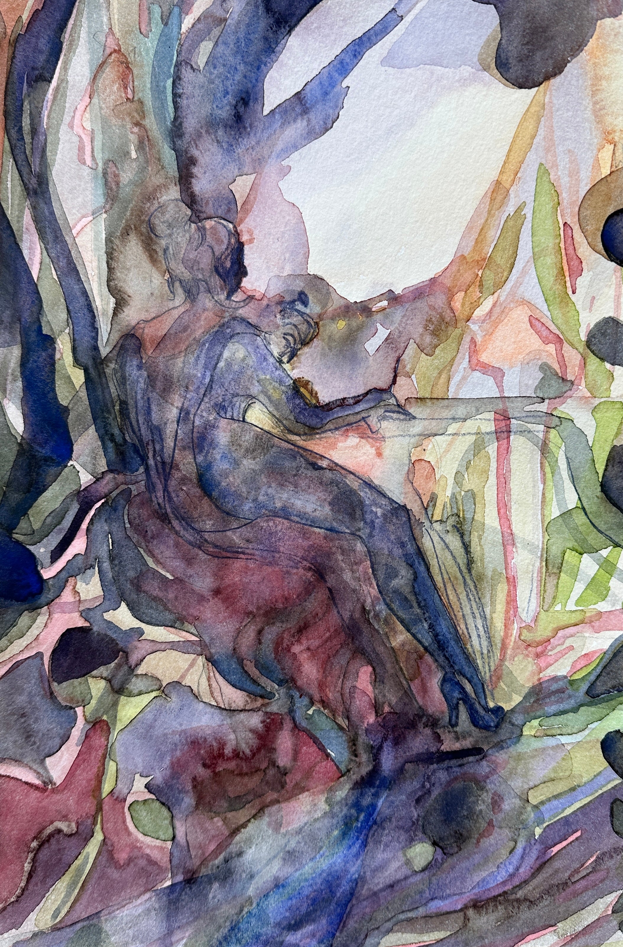 Writing Letters, watercolor drawing, original artwork