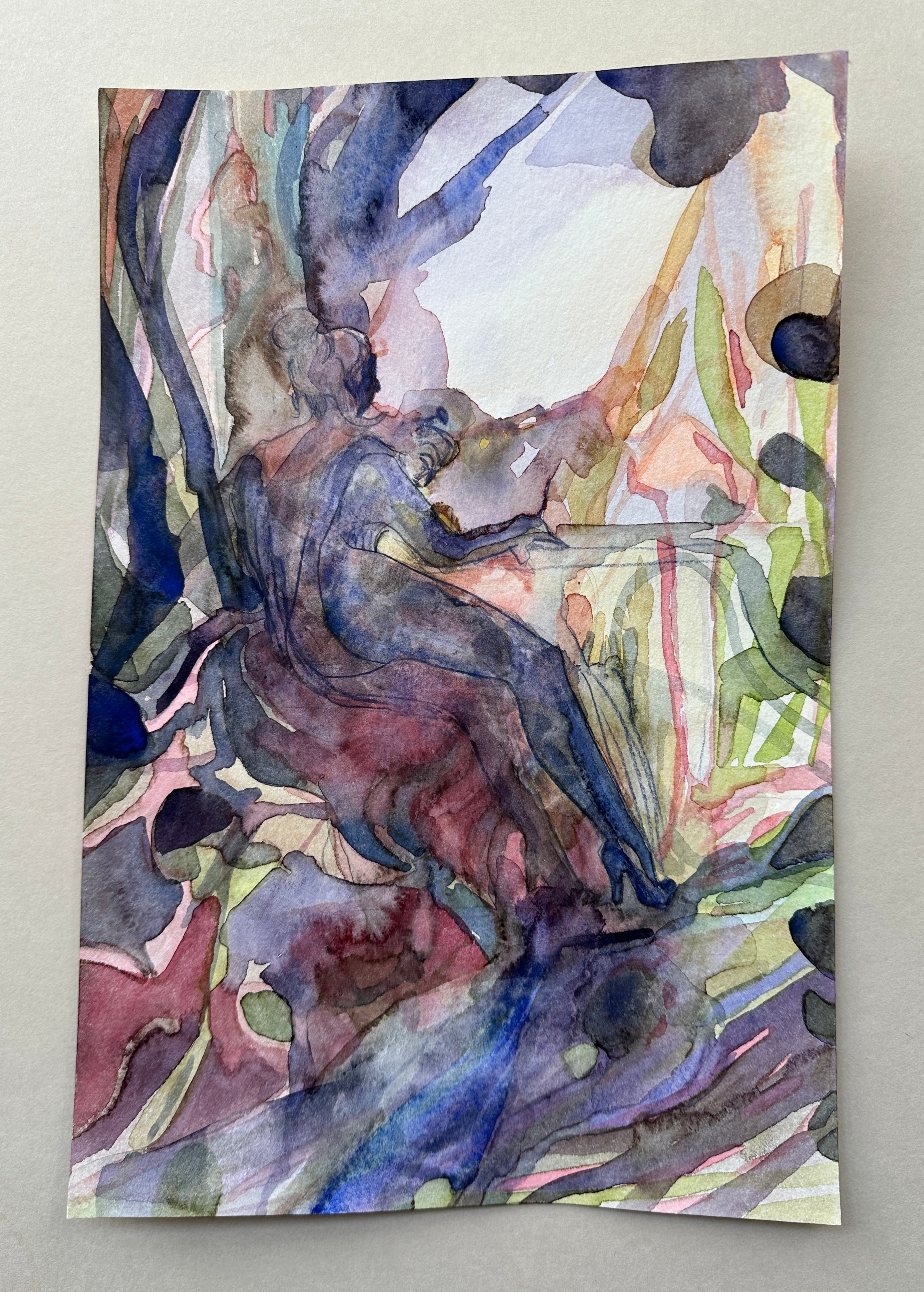 Writing Letters, watercolor drawing, original artwork