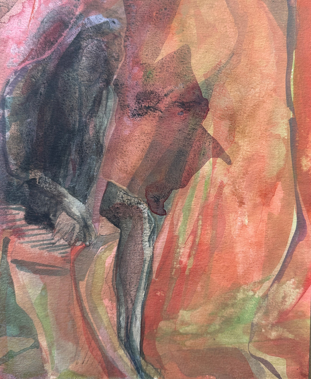 Dark woman's figure, small acrylic painting on paper, original artwork