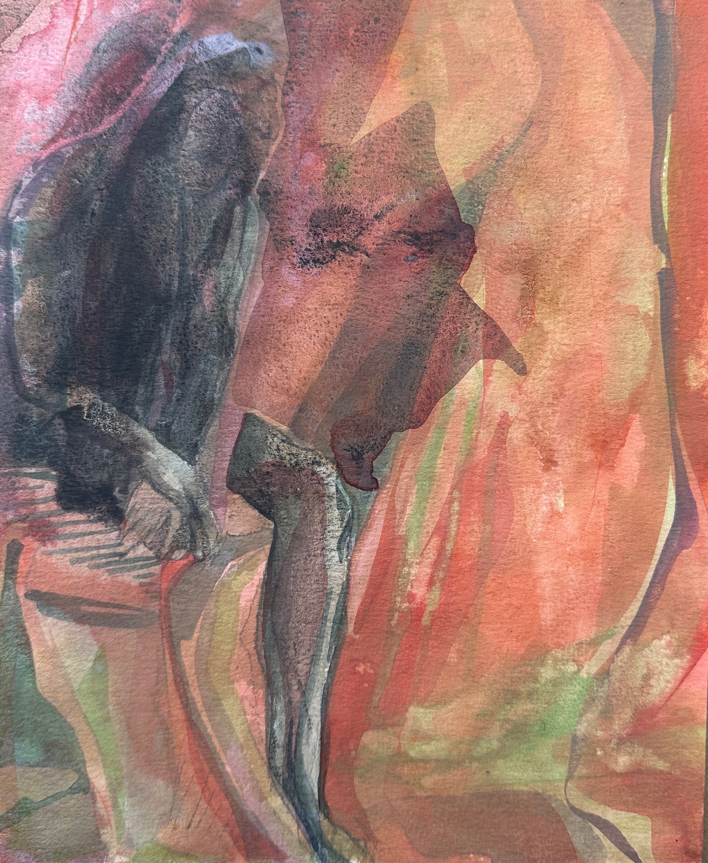 Dark woman's figure, small acrylic painting on paper, original artwork