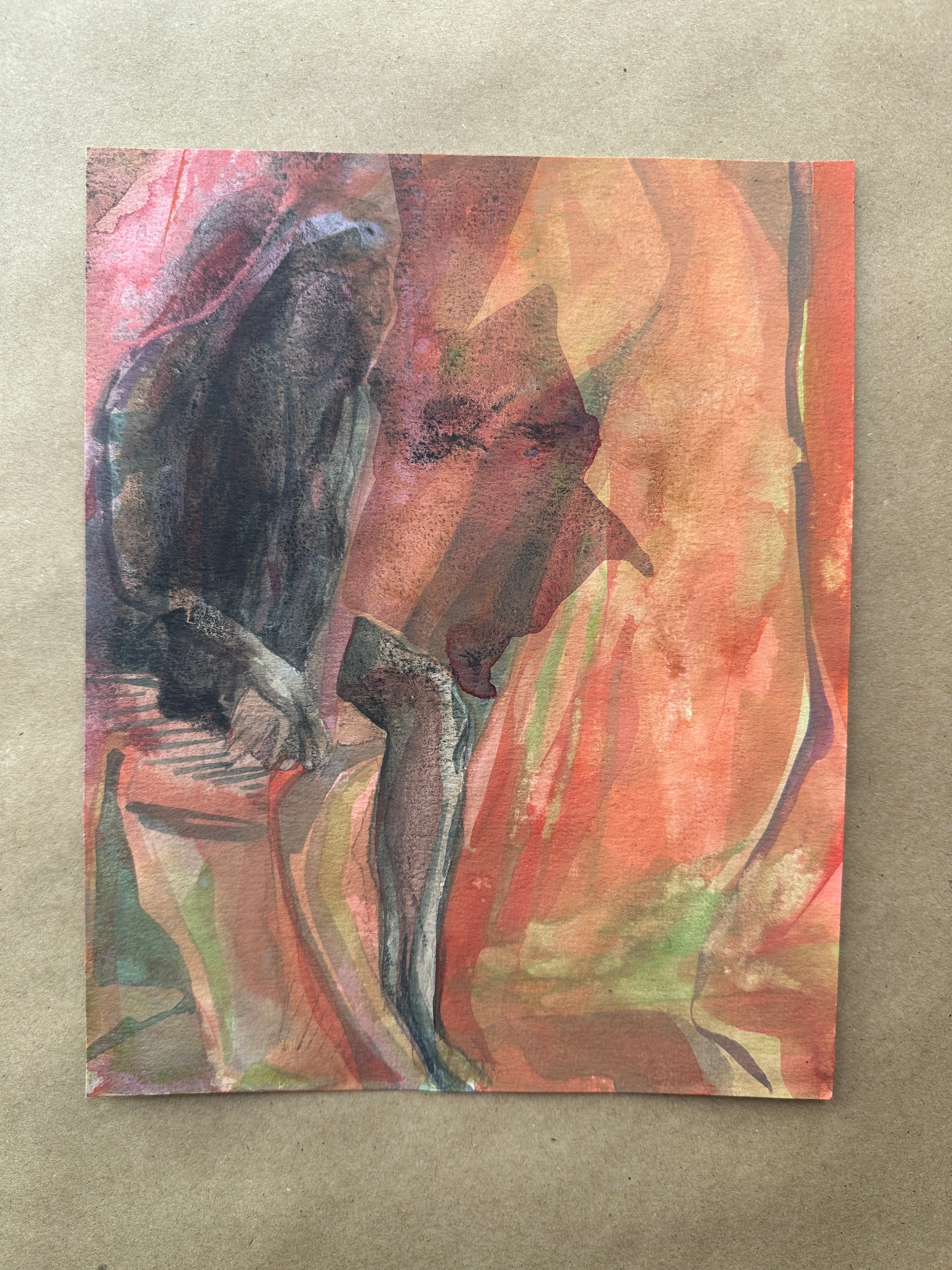 Dark woman's figure, small acrylic painting on paper, original artwork