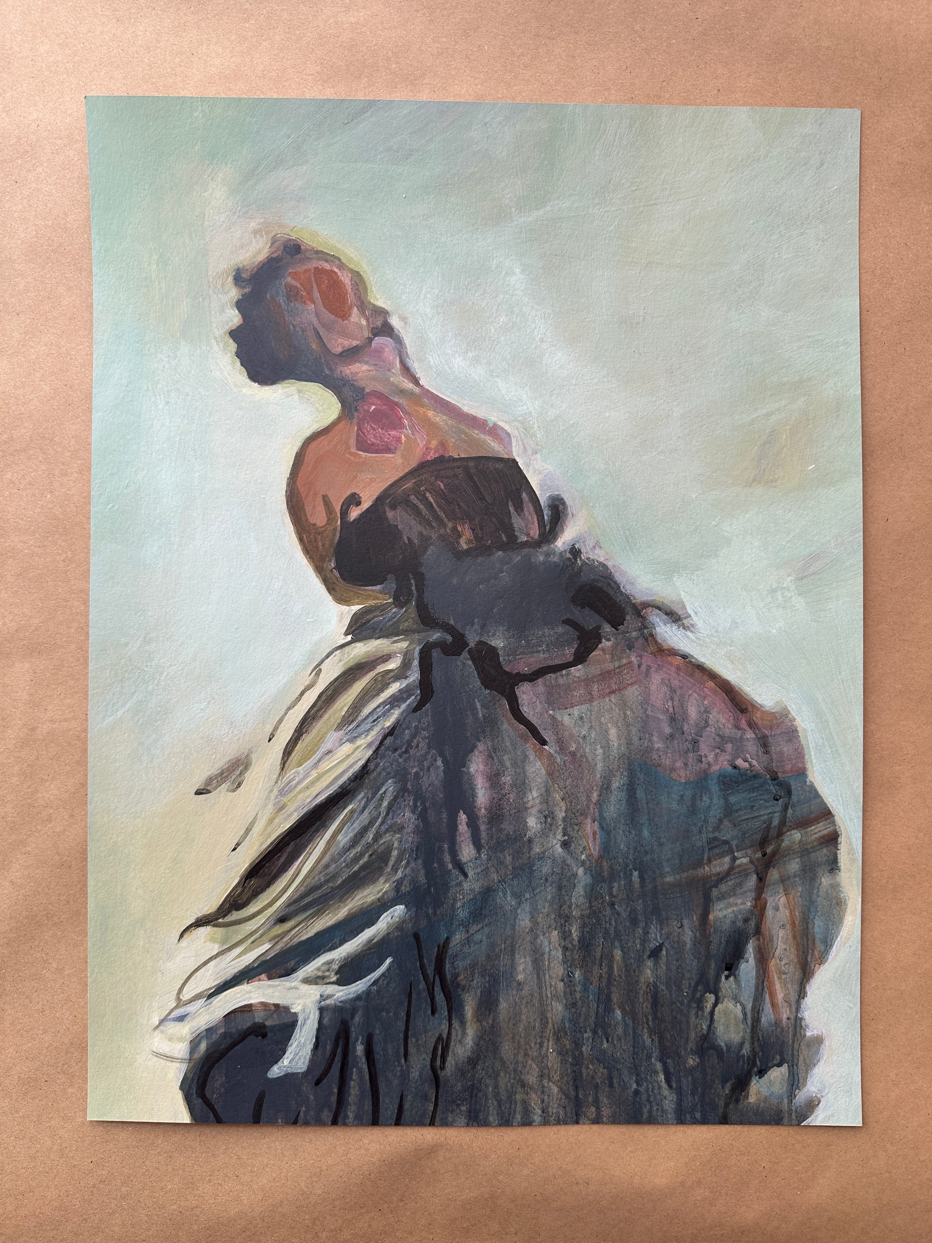 Dark woman's figure, acrylic on paper, original artwork