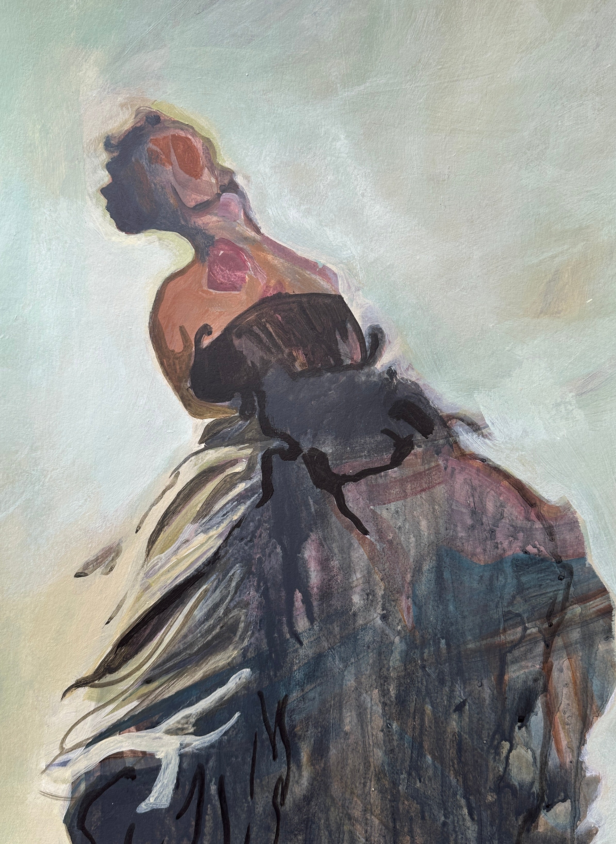 Dark woman's figure, acrylic on paper, original artwork