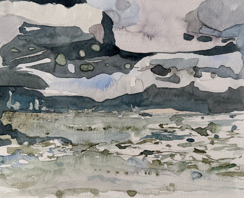 Abstract seascape, small watercolor sketch