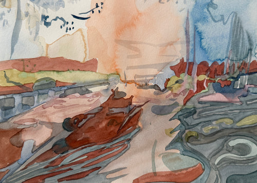 Abstract landscape, original watercolor sketch