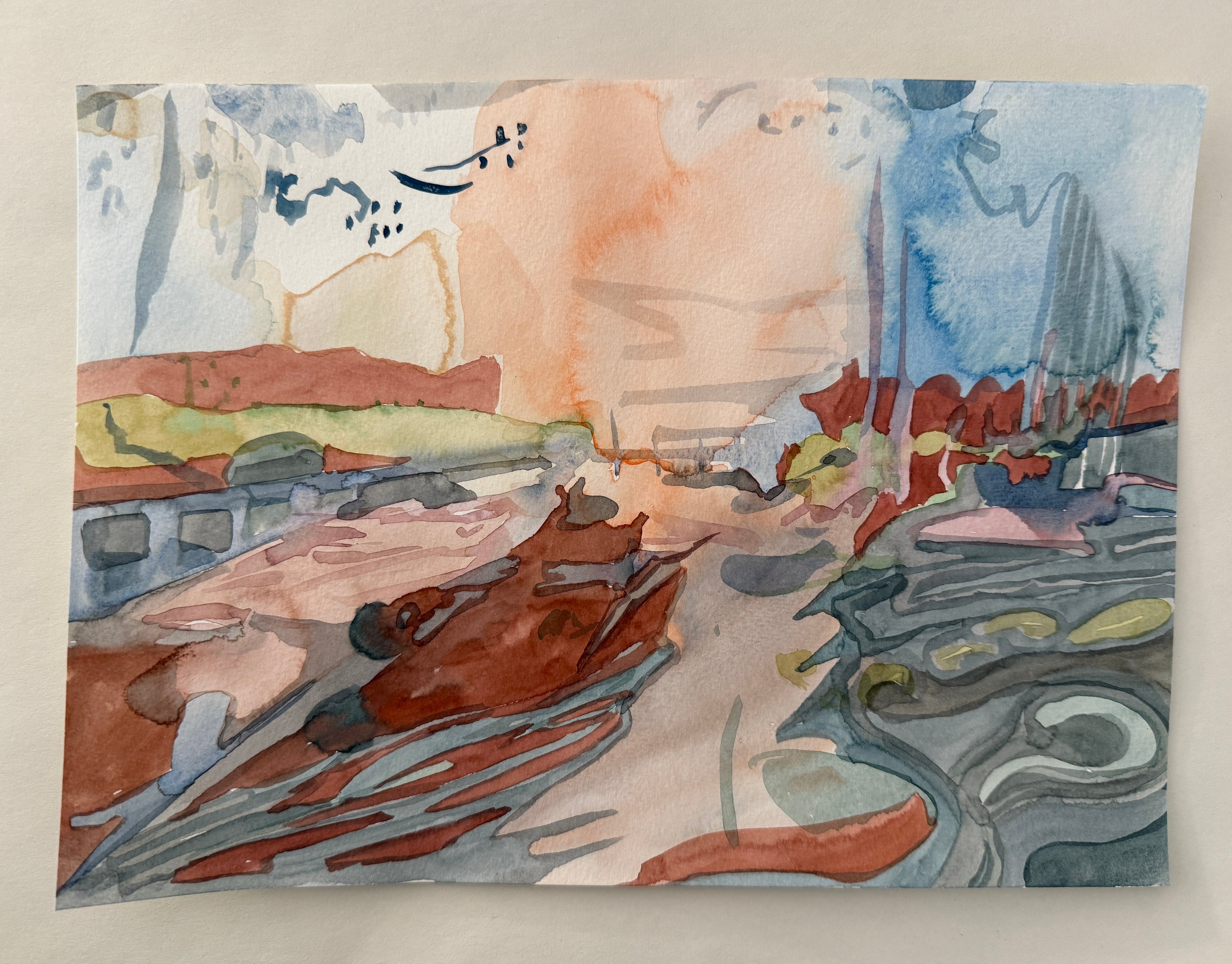 Abstract landscape, original watercolor sketch