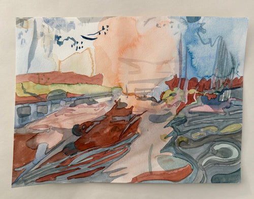Abstract landscape, original watercolor sketch