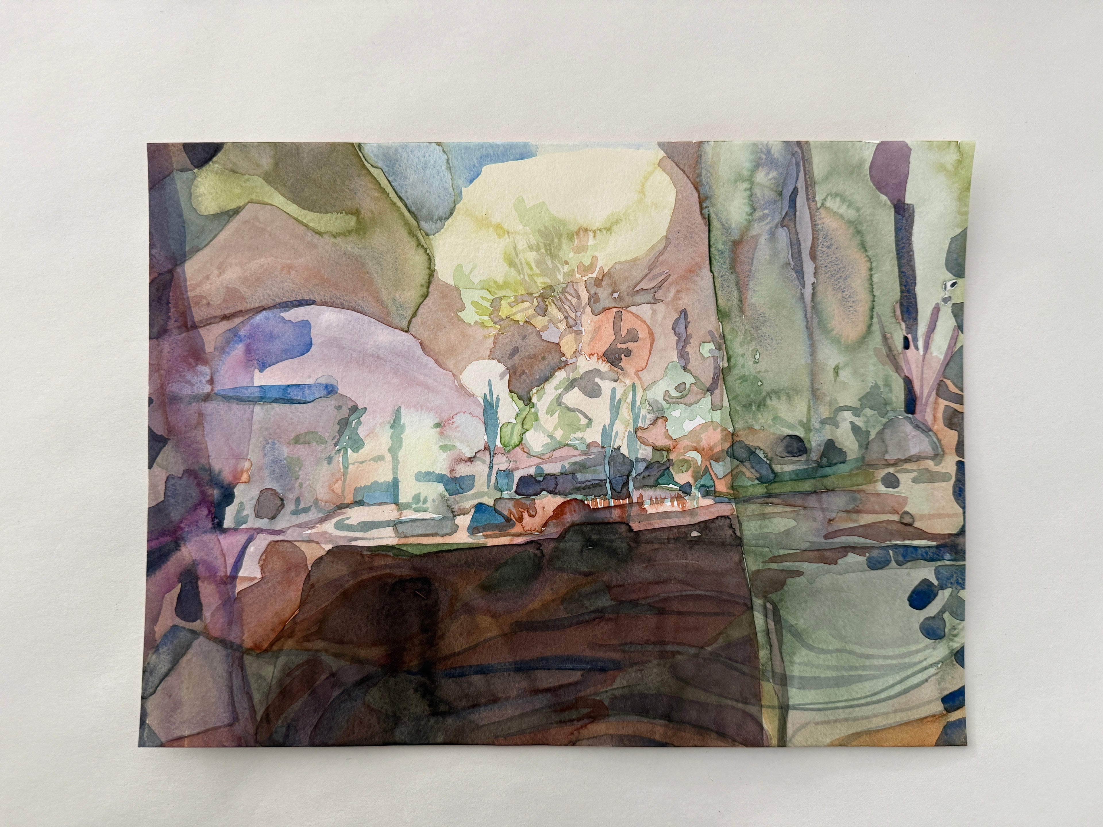 Abstract landscape, original watercolor sketch, drawing