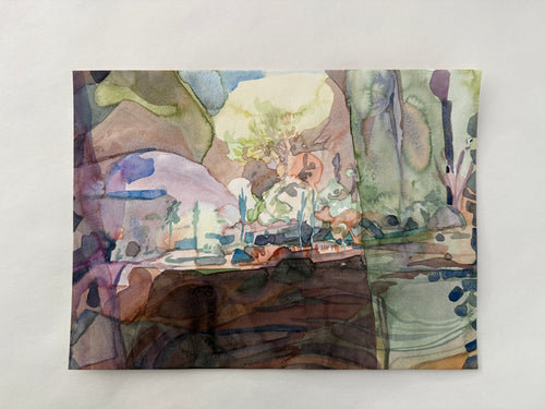 Abstract landscape, original watercolor sketch, drawing