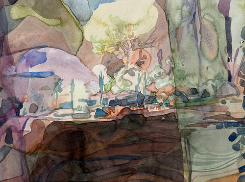 Abstract landscape, original watercolor sketch, drawing