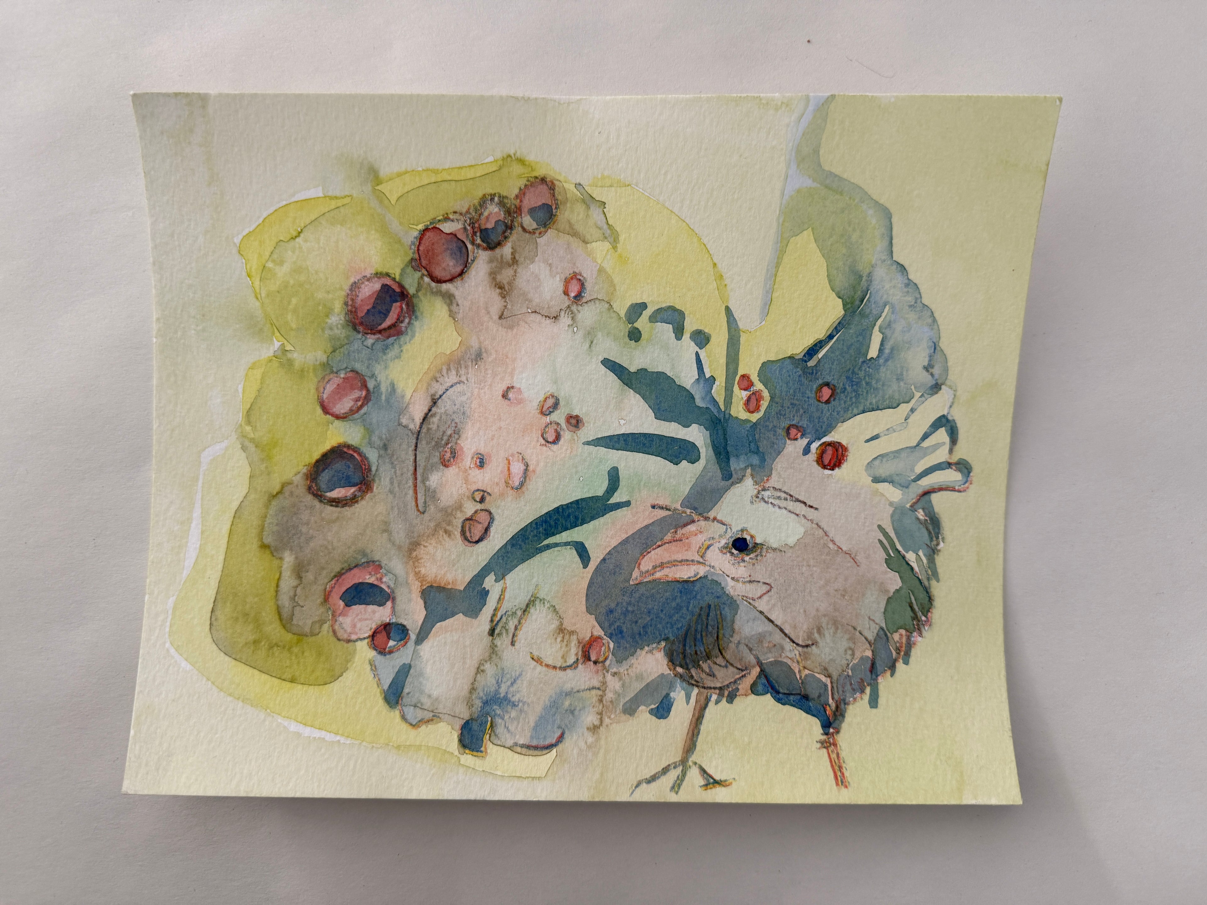 Bird portrait, small watercolor sketch, original