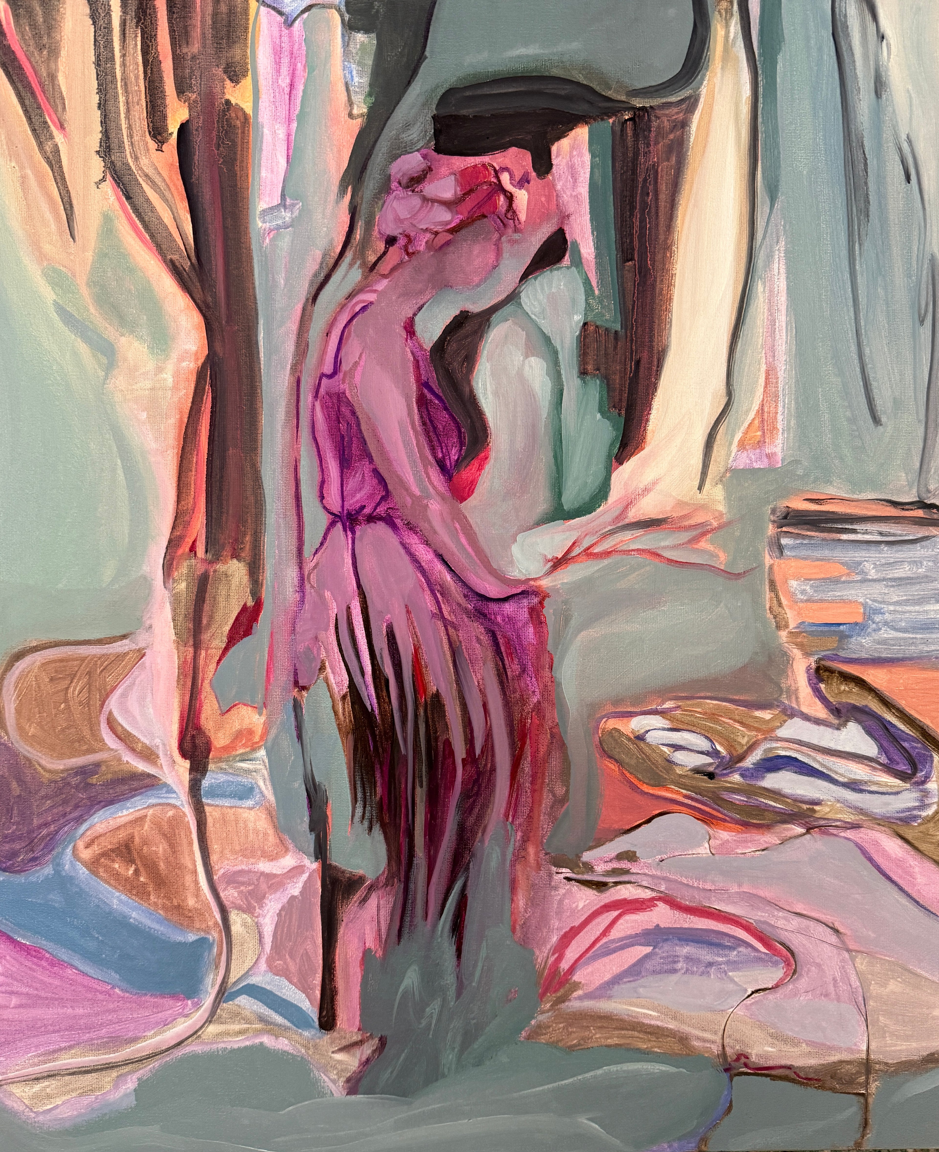 Violet Portrait, oil on canvas on cardboard, original artwork
