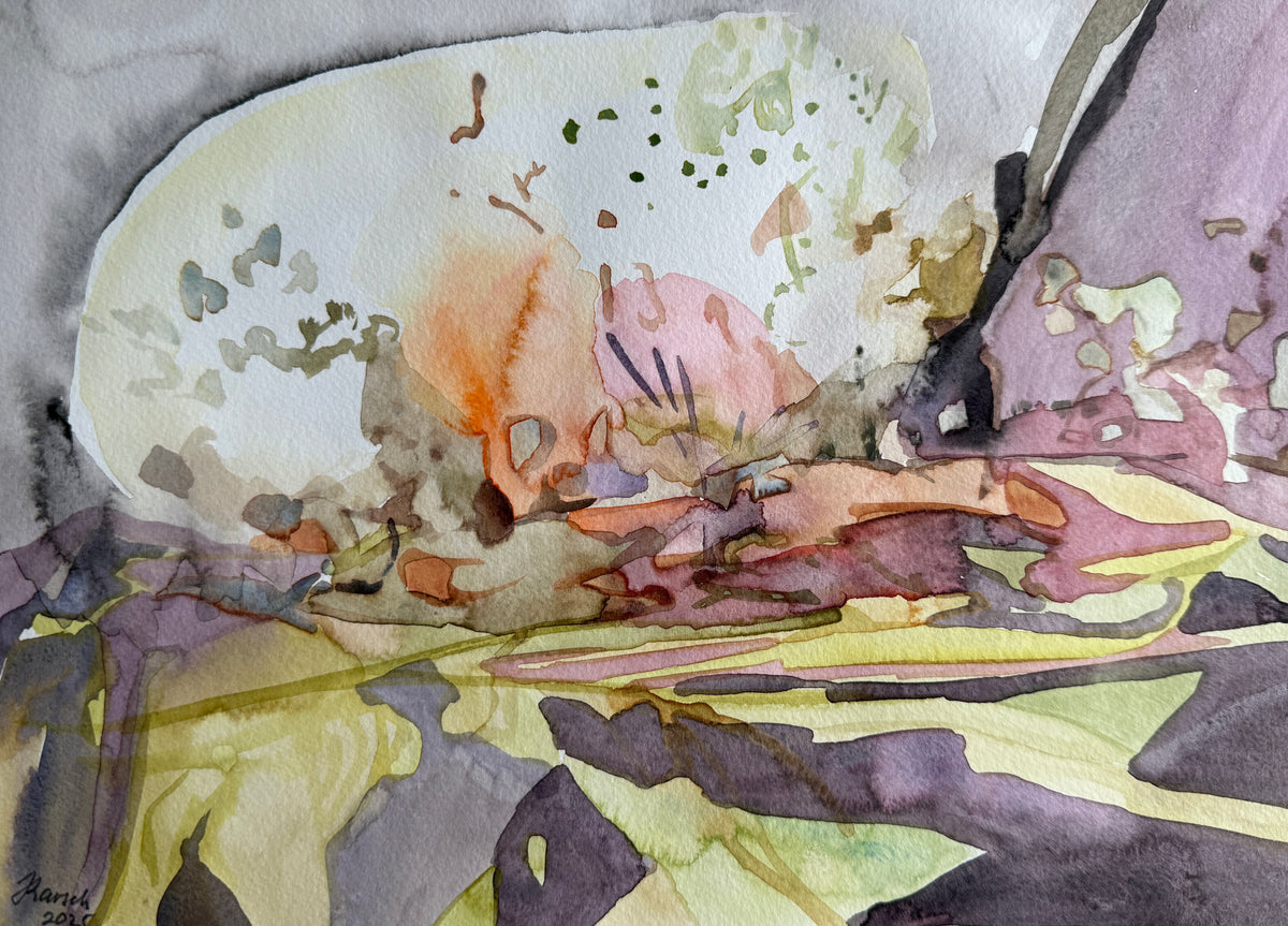 Cave, abstract landscape, watercolors on paper, original artwork