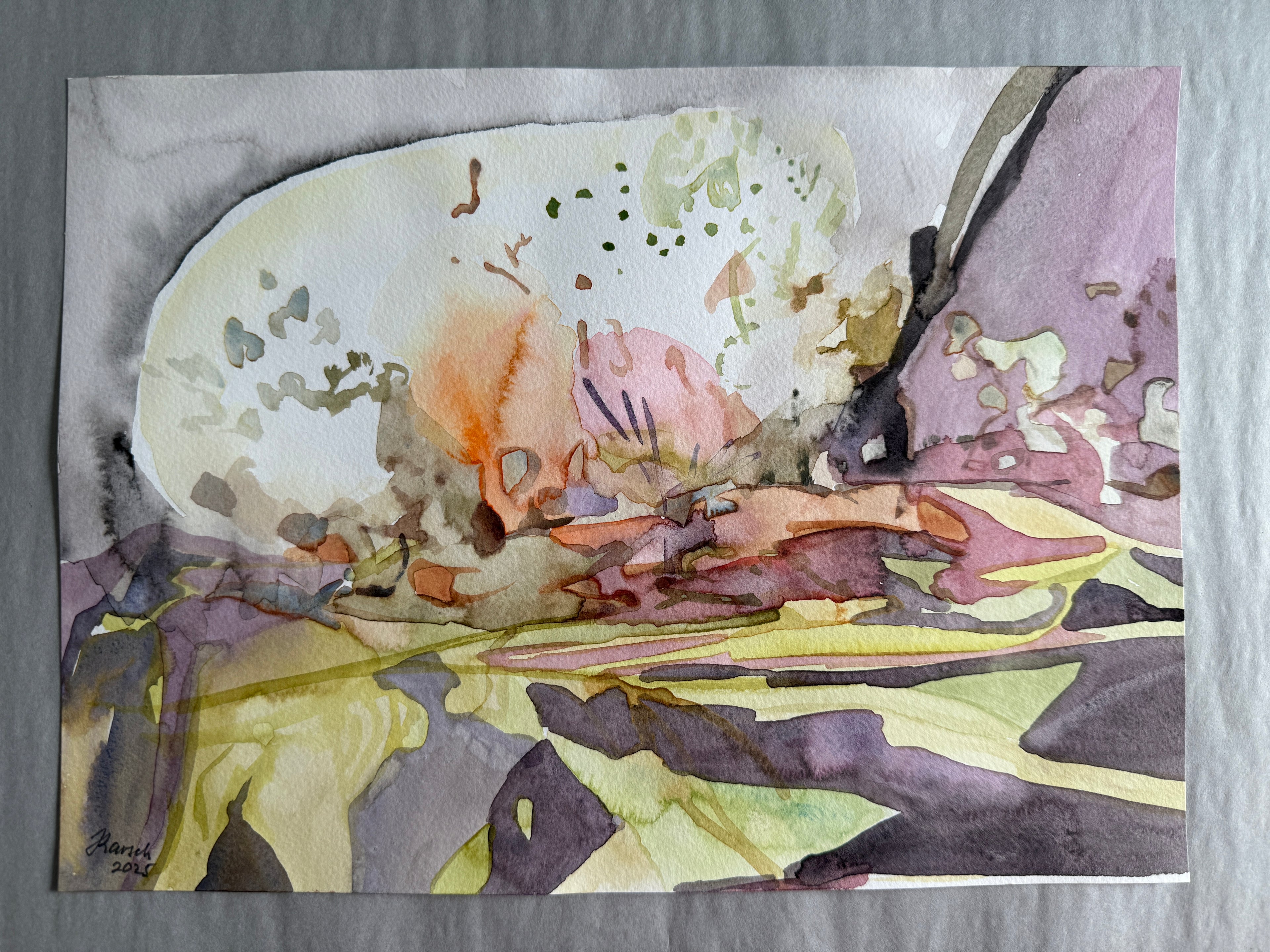 Cave, abstract landscape, watercolors on paper, original artwork