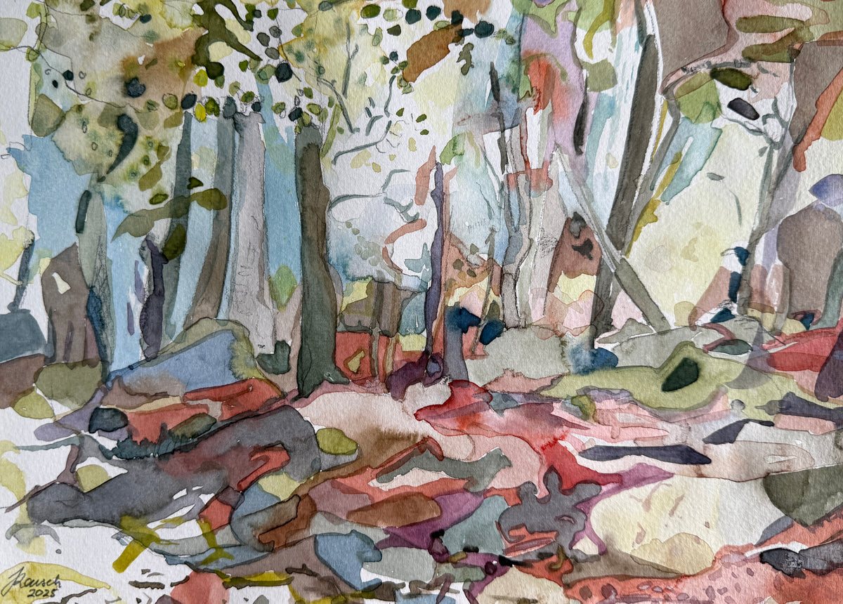 Playful landscape, watercolors on paper, original artwork