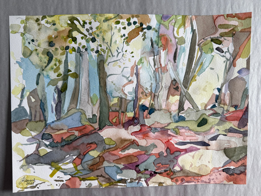 Playful landscape, watercolors on paper, original artwork