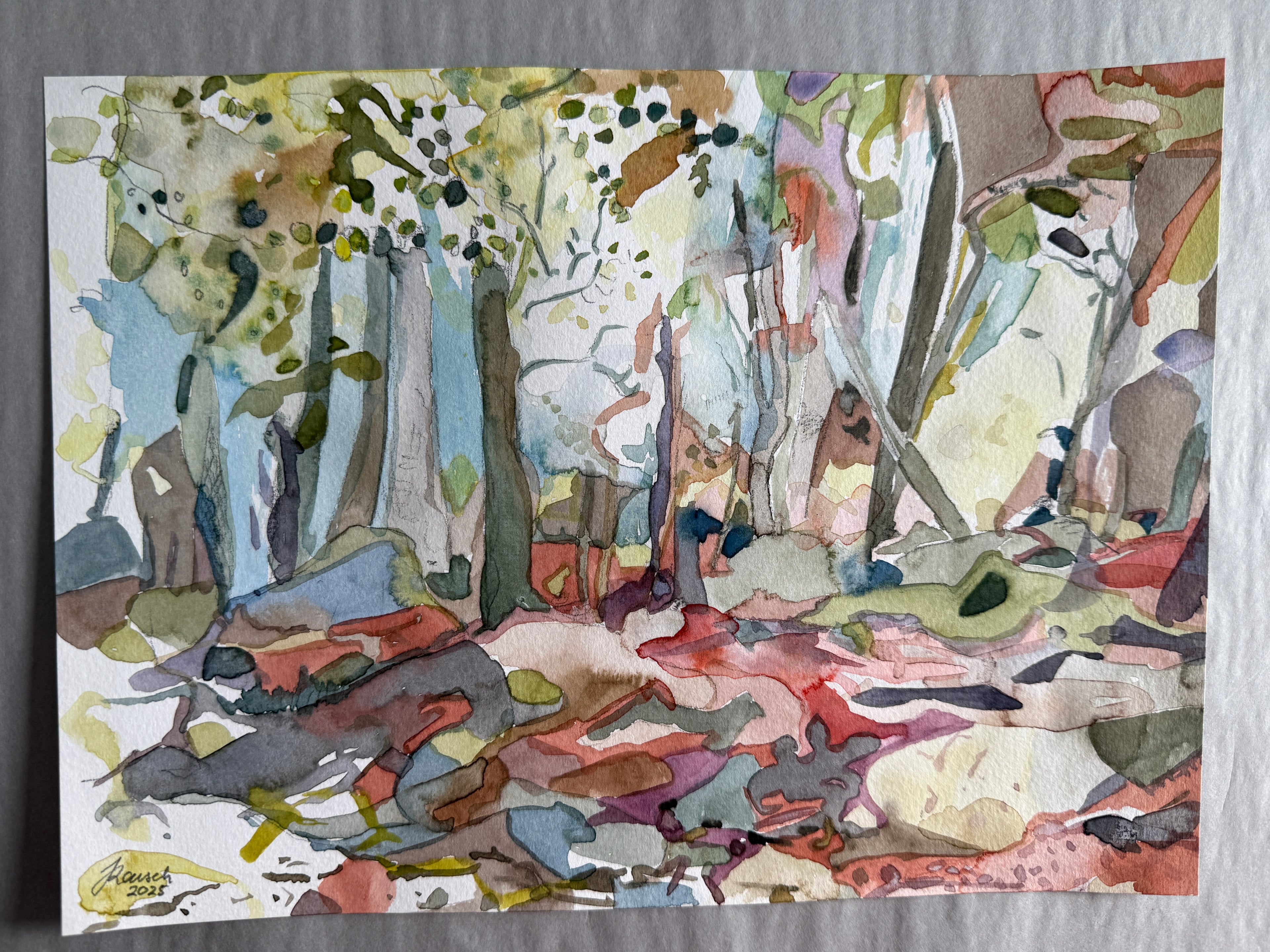 Playful landscape, watercolors on paper, original artwork