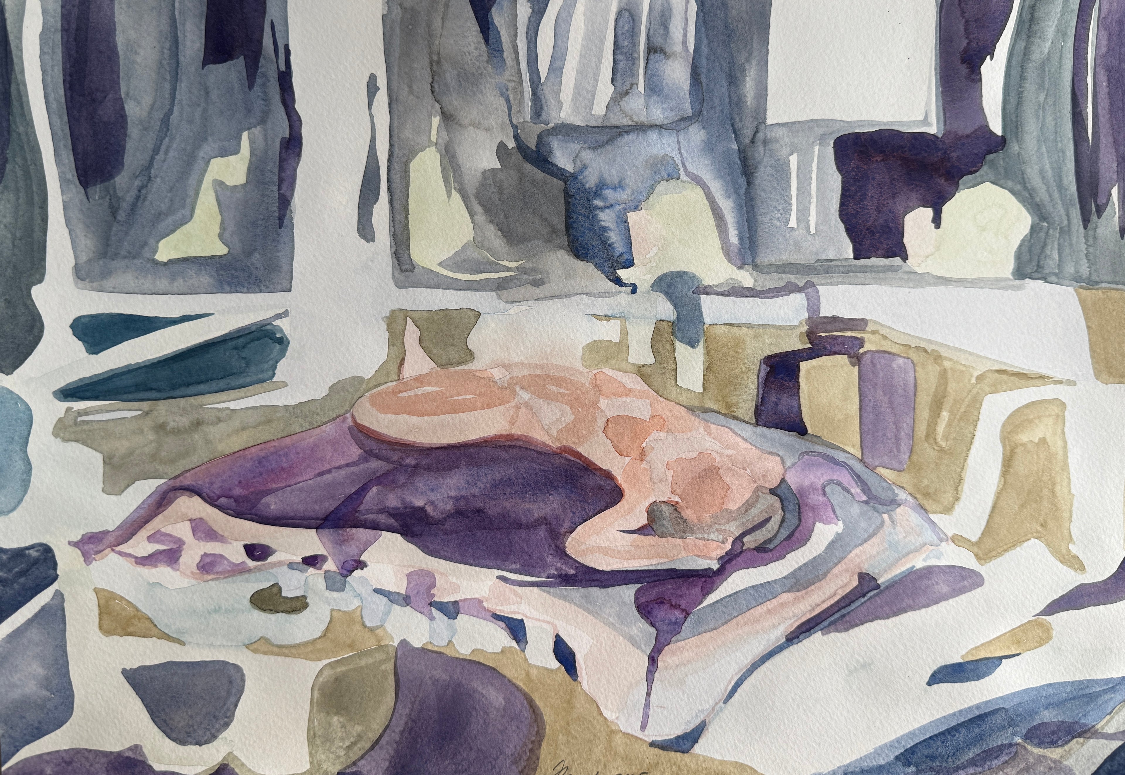 Nude Figure, watercolors on paper, original work