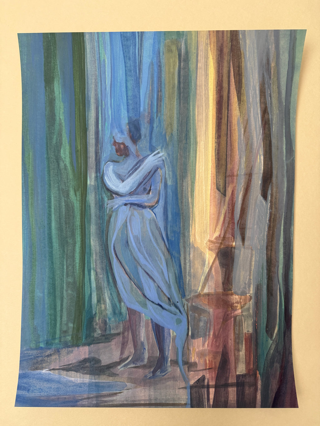 Blue figure, acrylic artwork on paper, original painting on paper