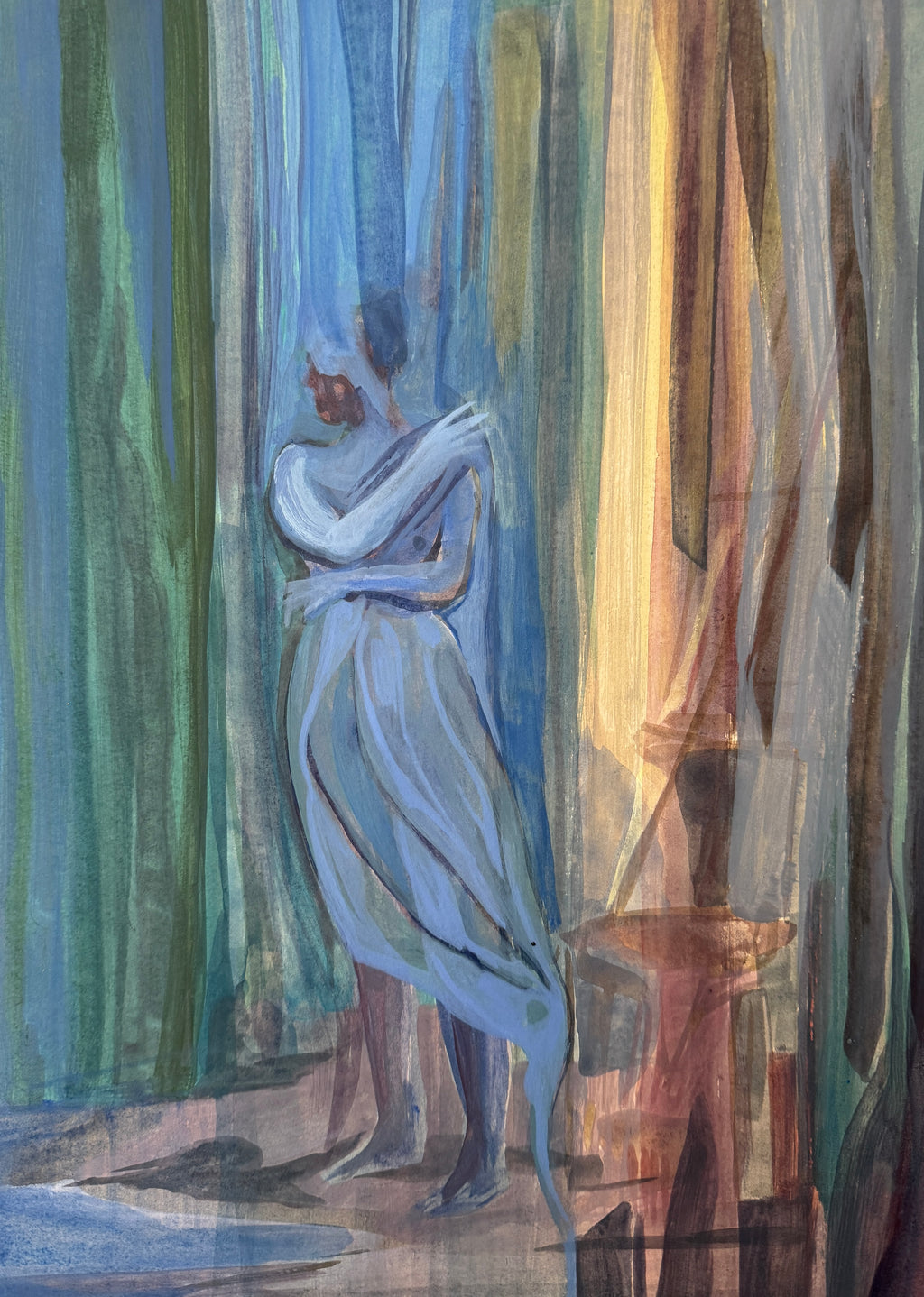 Blue figure, acrylic artwork on paper, original painting on paper