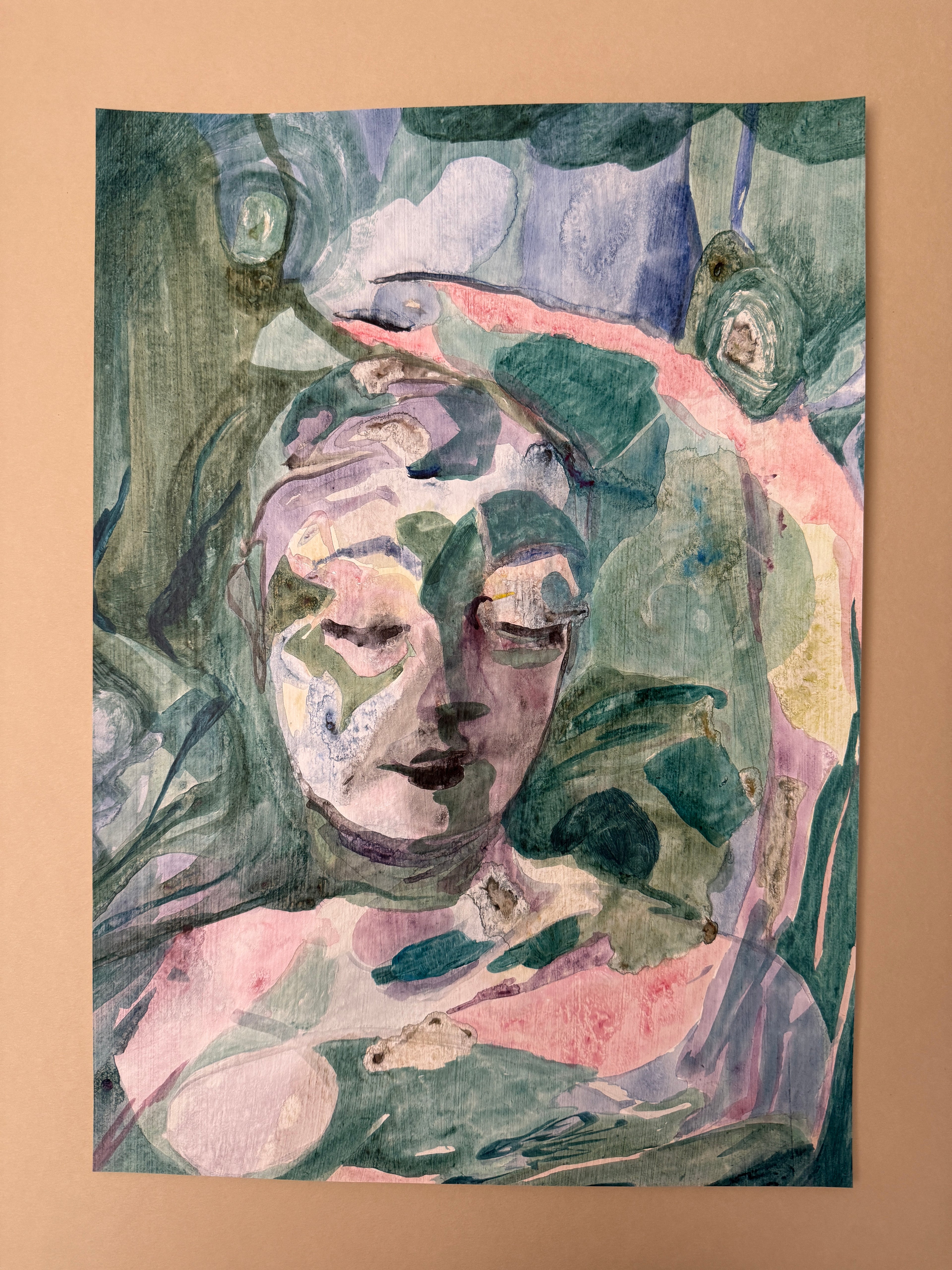 Dreamy Portrait, acrylic sketch on paper, original artwork