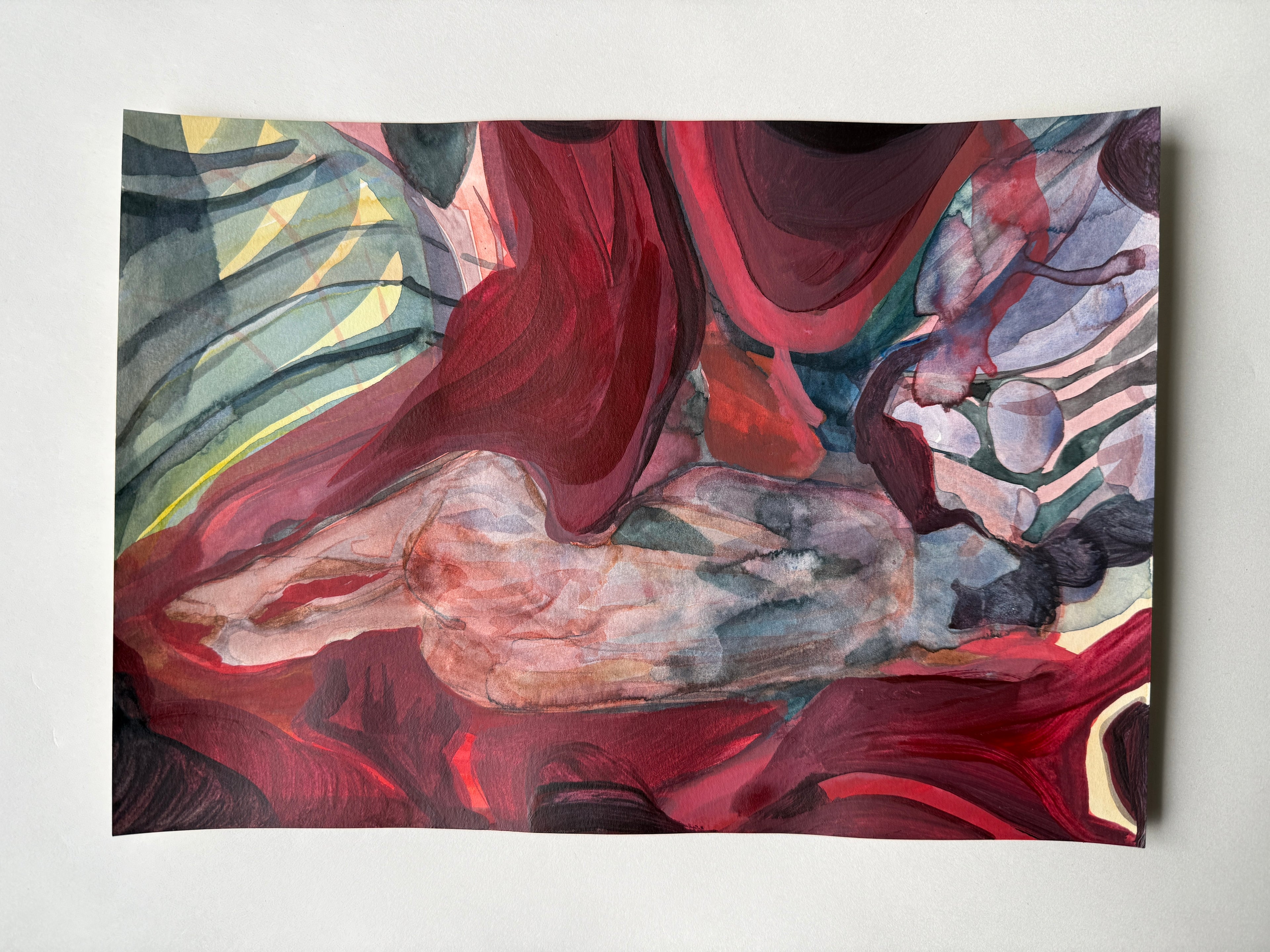 Laying Figure, acrylic painting on paper, original artwork