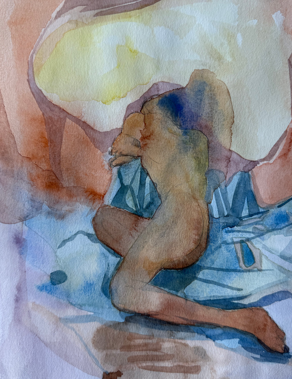 Figurative drawing, watercolors on paper, small drawing, original