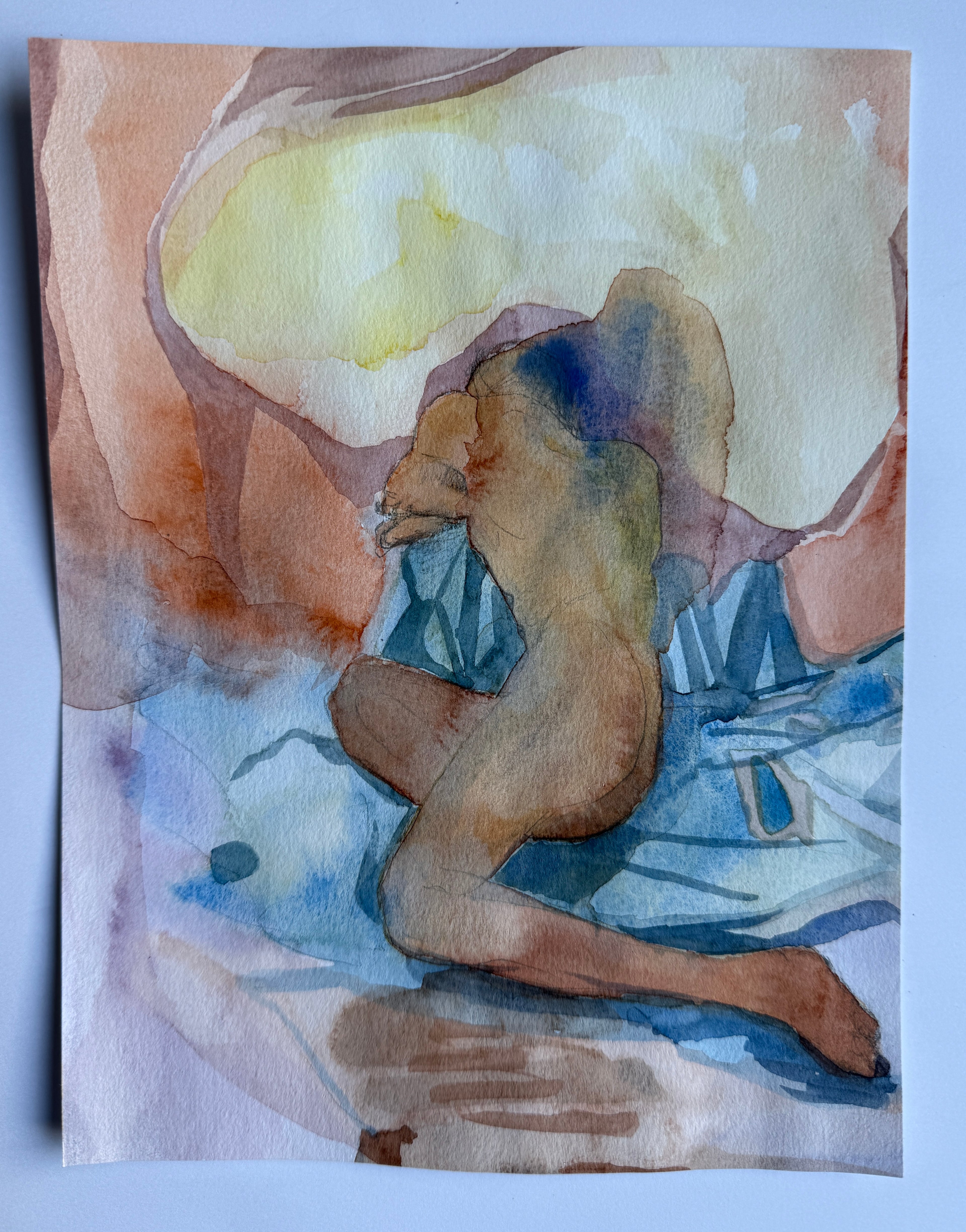 Figurative drawing, watercolors on paper, small drawing, original