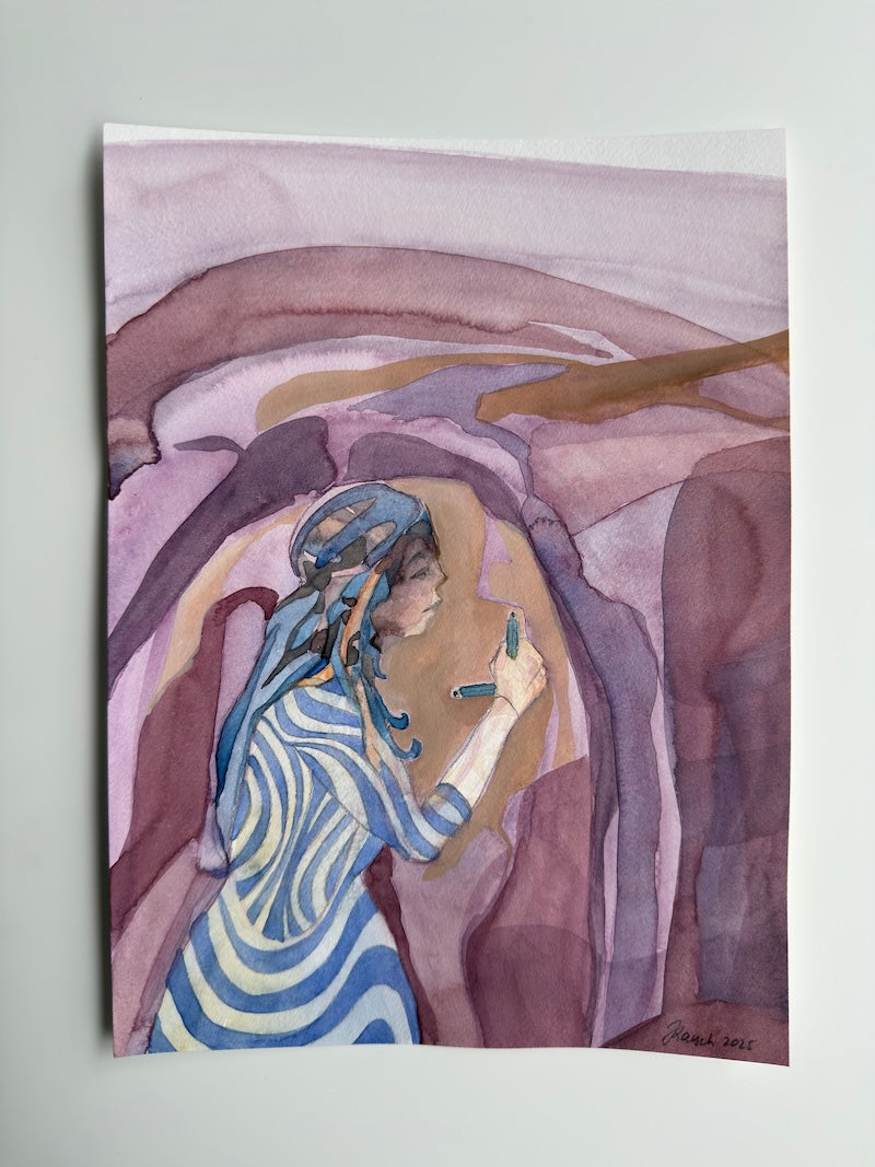 Portrait with Mirror, original watercolor, original artwork