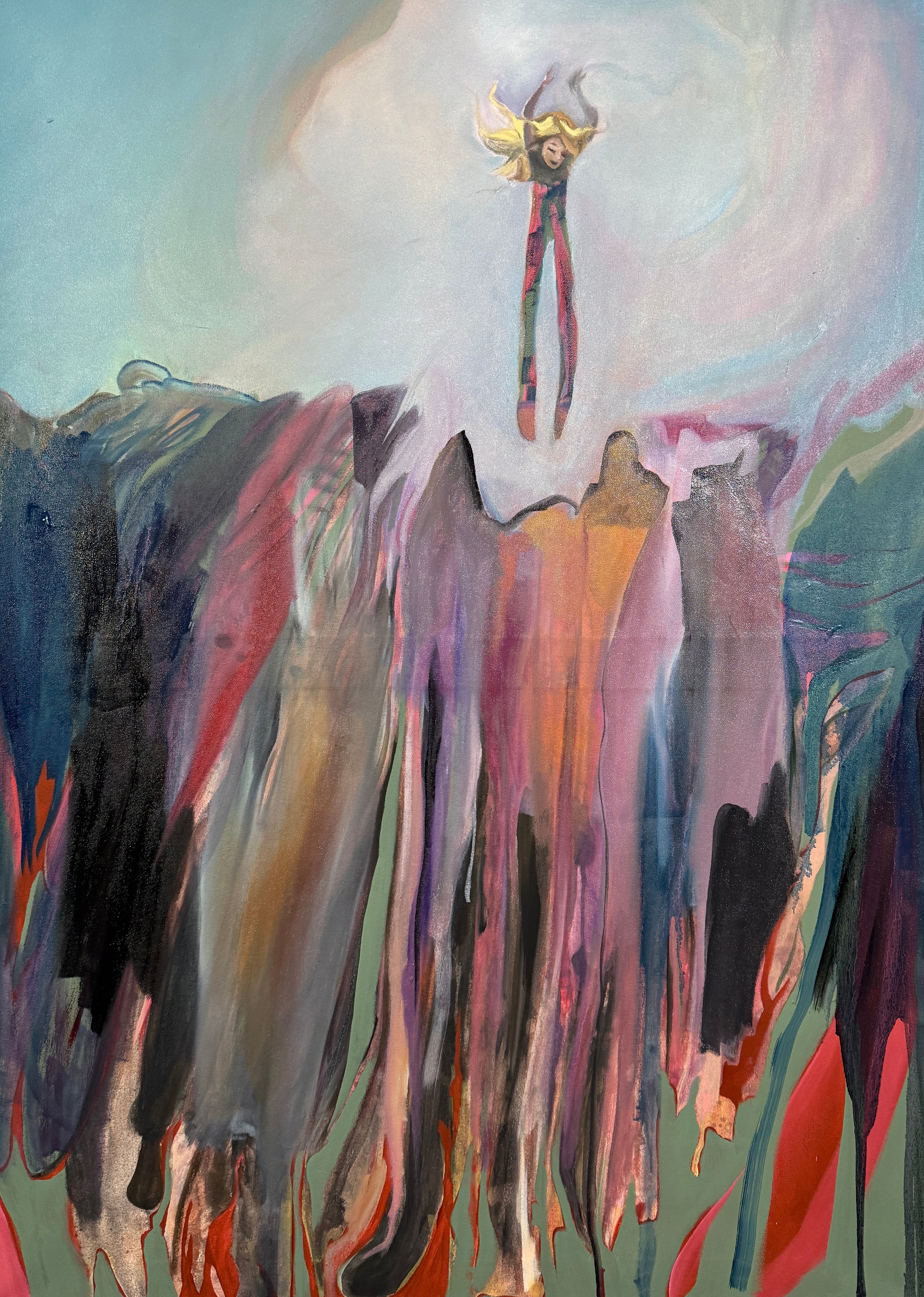 Girl with a ribbon, oil painting on canvas, large format