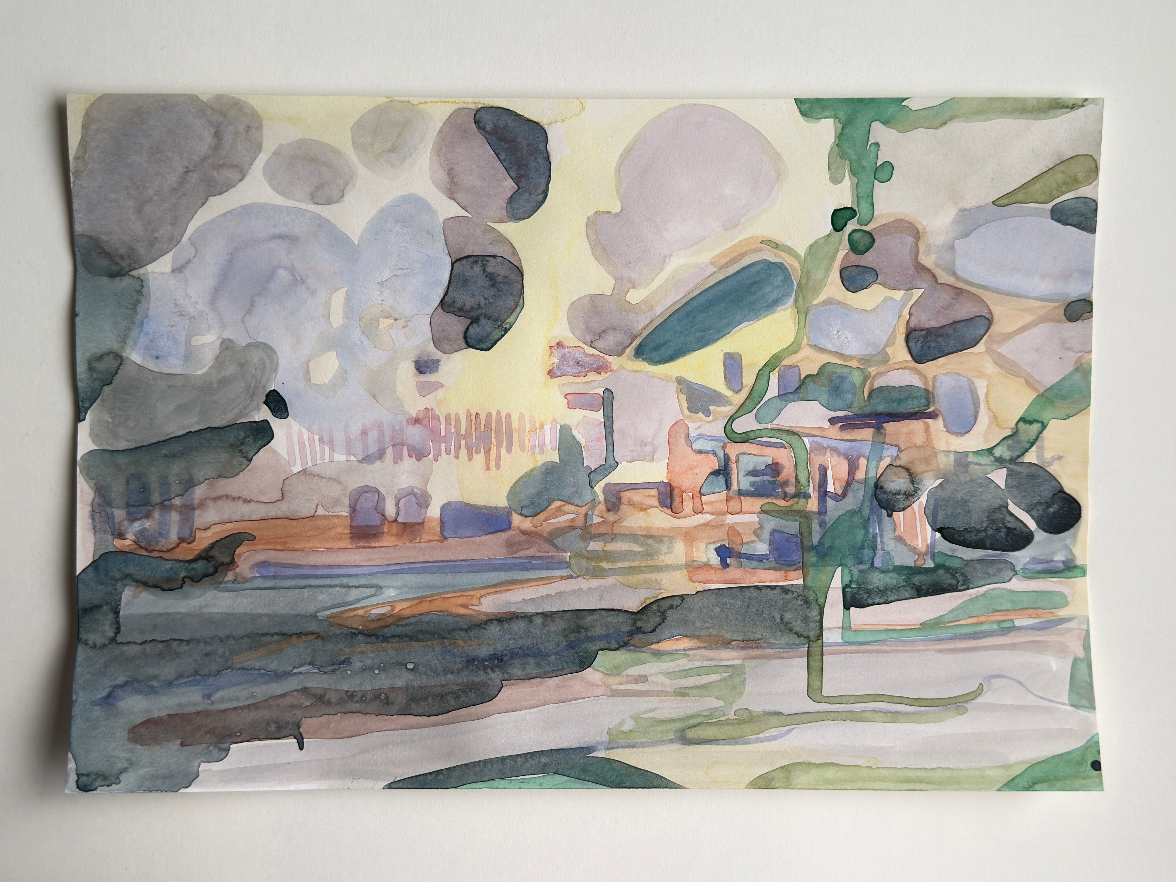 Landscape story, watercolor drawing, original art on paper