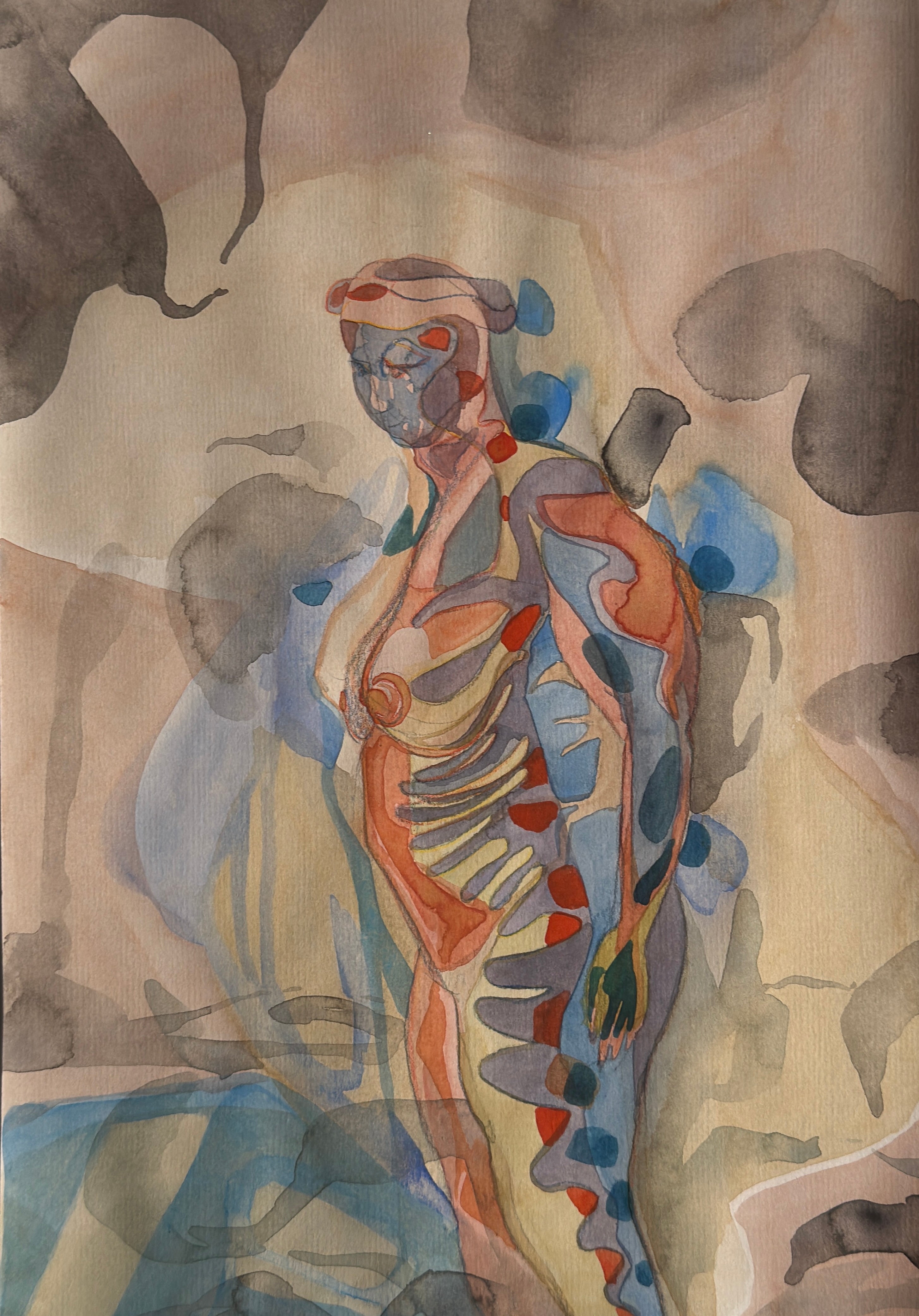 Spine, original watercolor drawing, figurative drawing