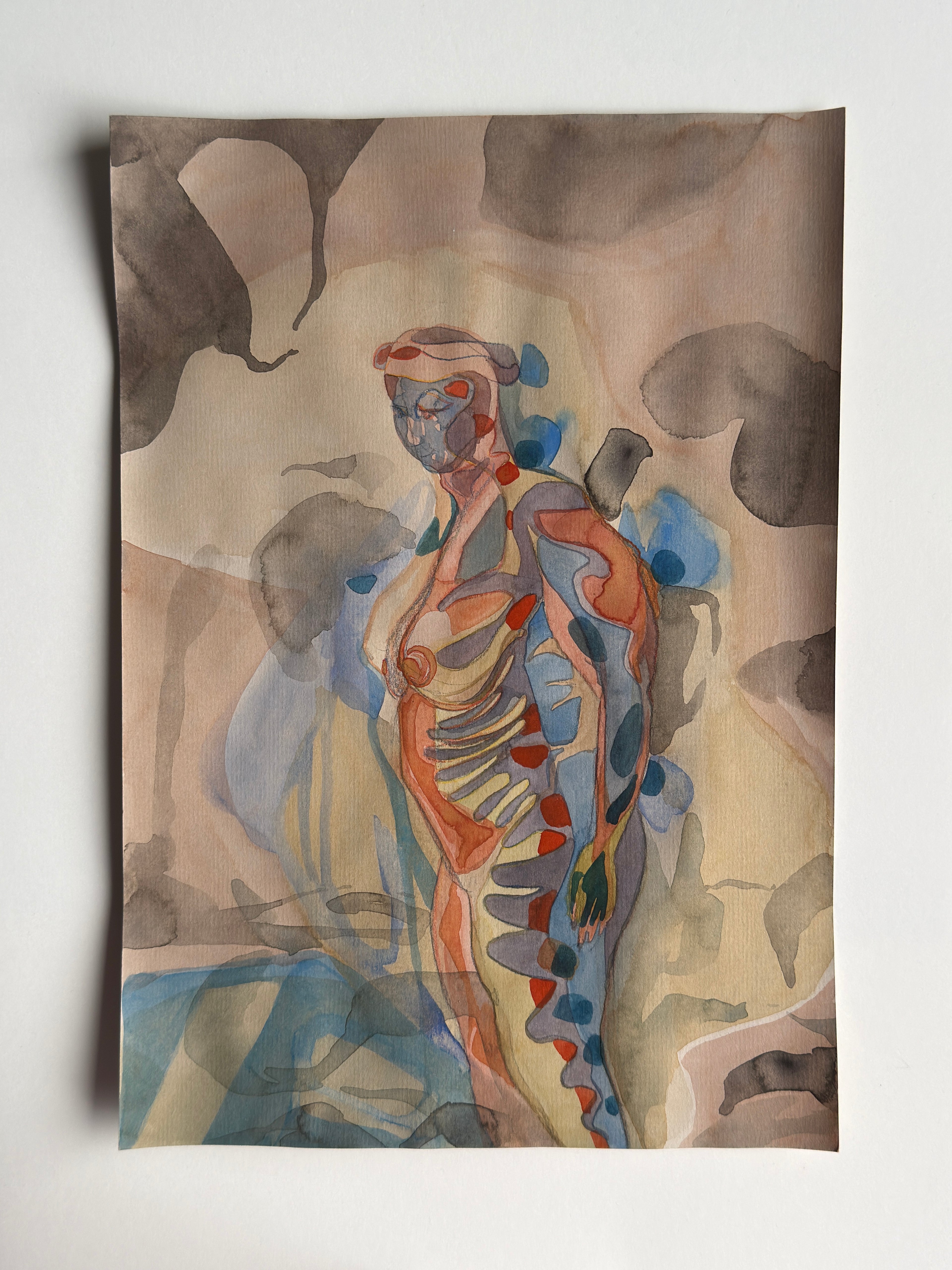 Spine, original watercolor drawing, figurative drawing