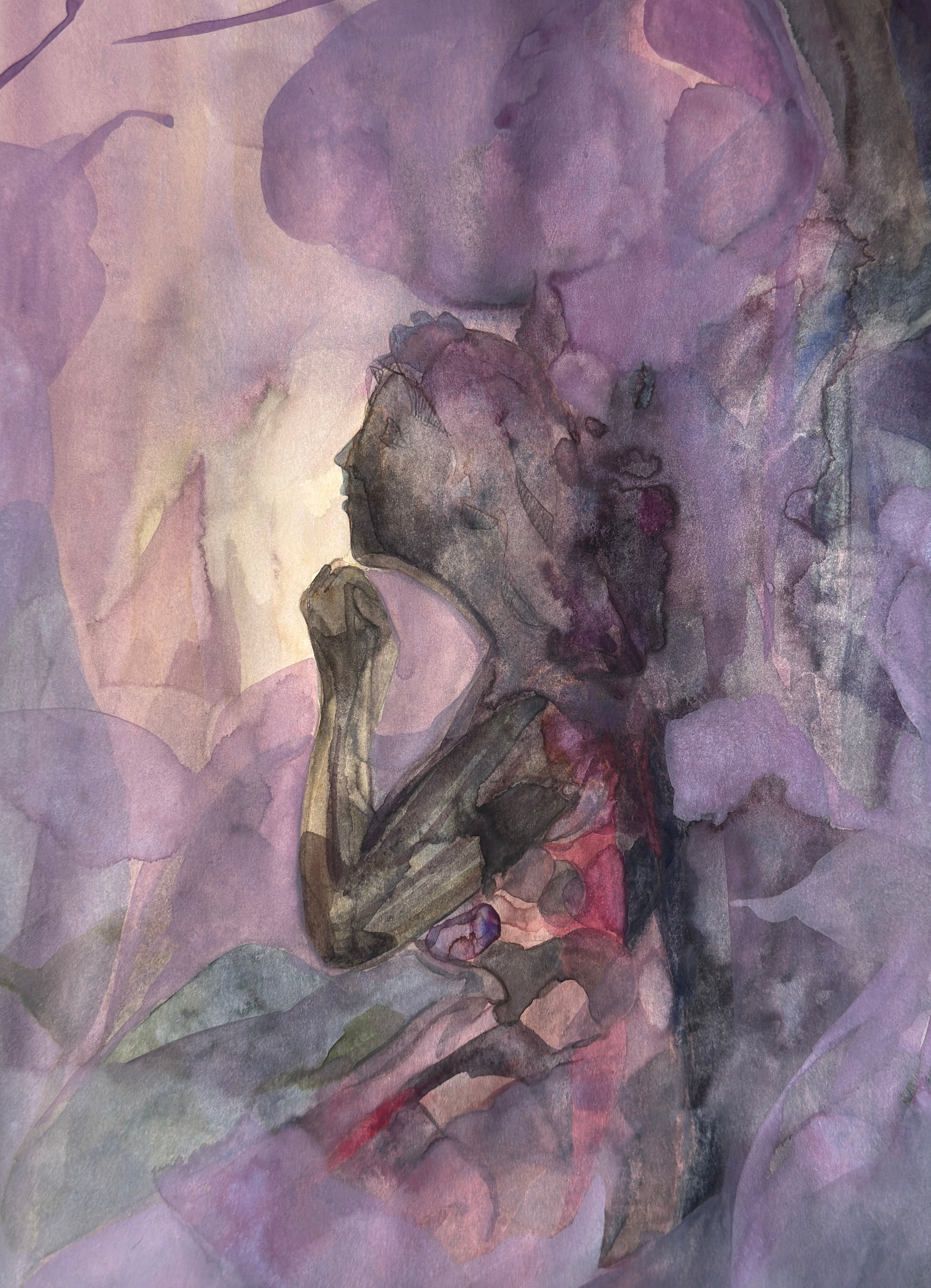 Girl Praying, watercolor drawing, original art on paper