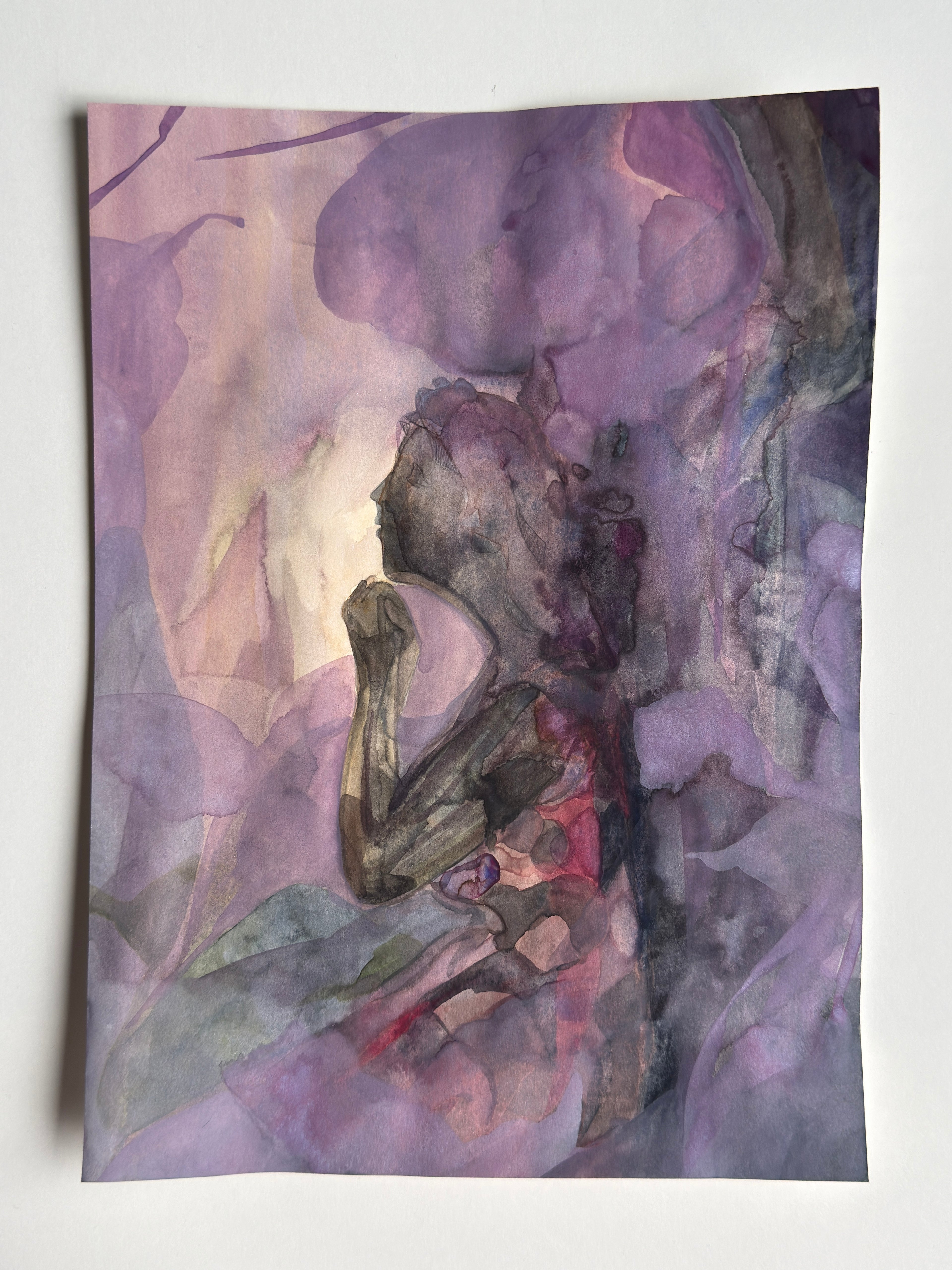 Girl Praying, watercolor drawing, original art on paper