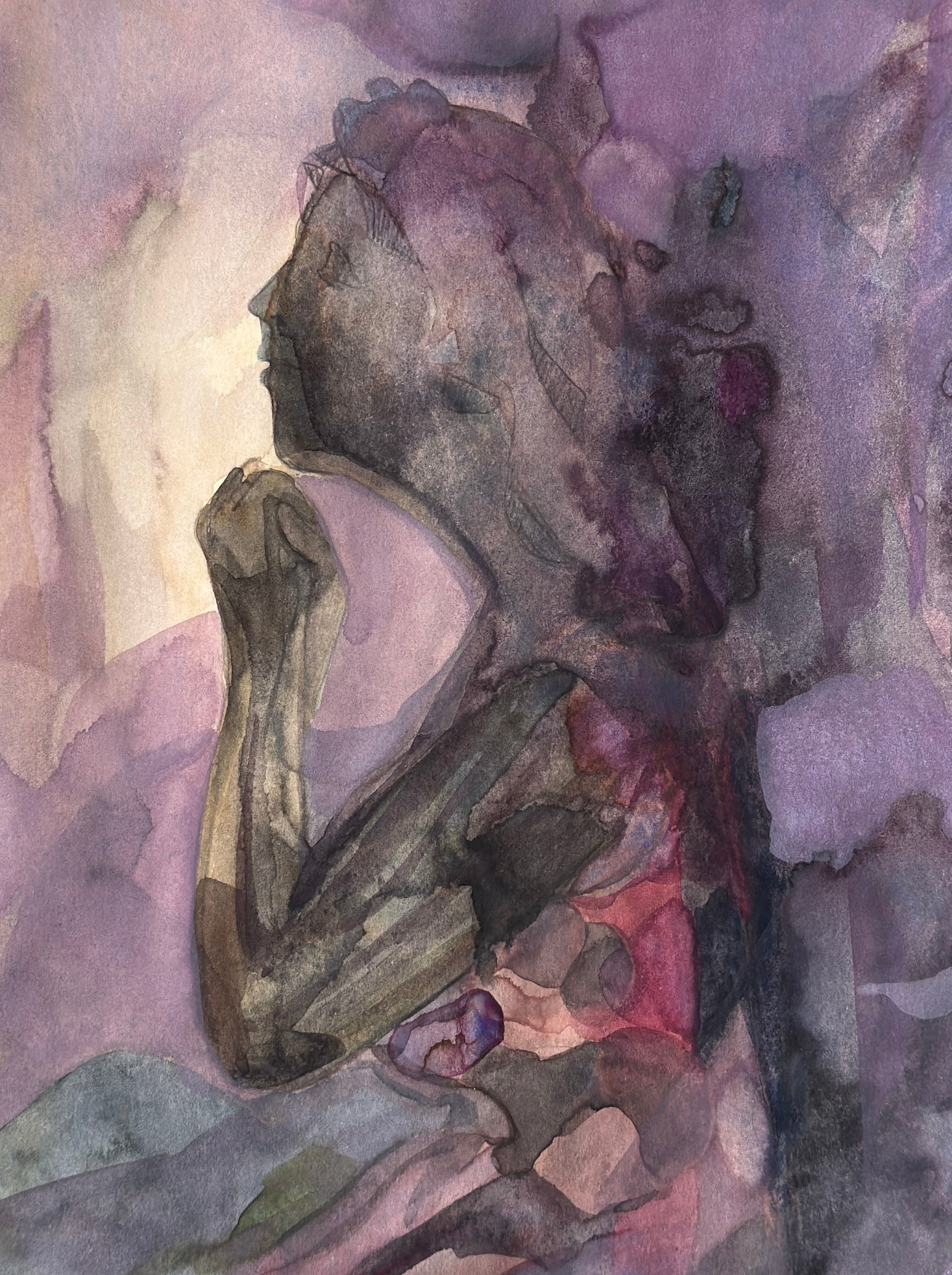 Girl Praying, watercolor drawing, original art on paper